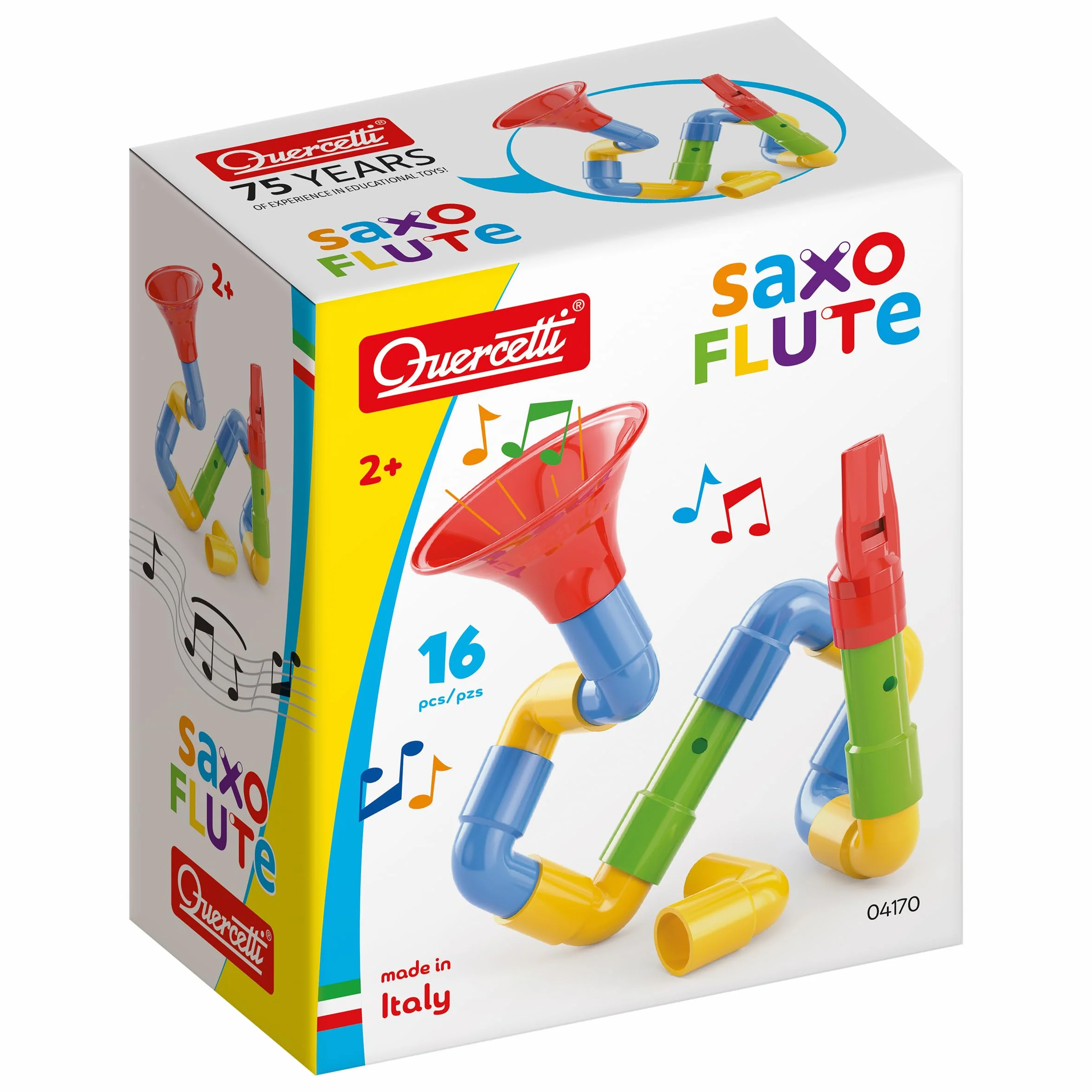 Quercetti Saxoflute, Juegos Musicales para Niños 2-4 años, Juego Creativo para Construir Instrumentos, Regalo Niña 4 Años Original Educativo, Juguetes Niños 2 Años, Juguete Musical Made in Italy