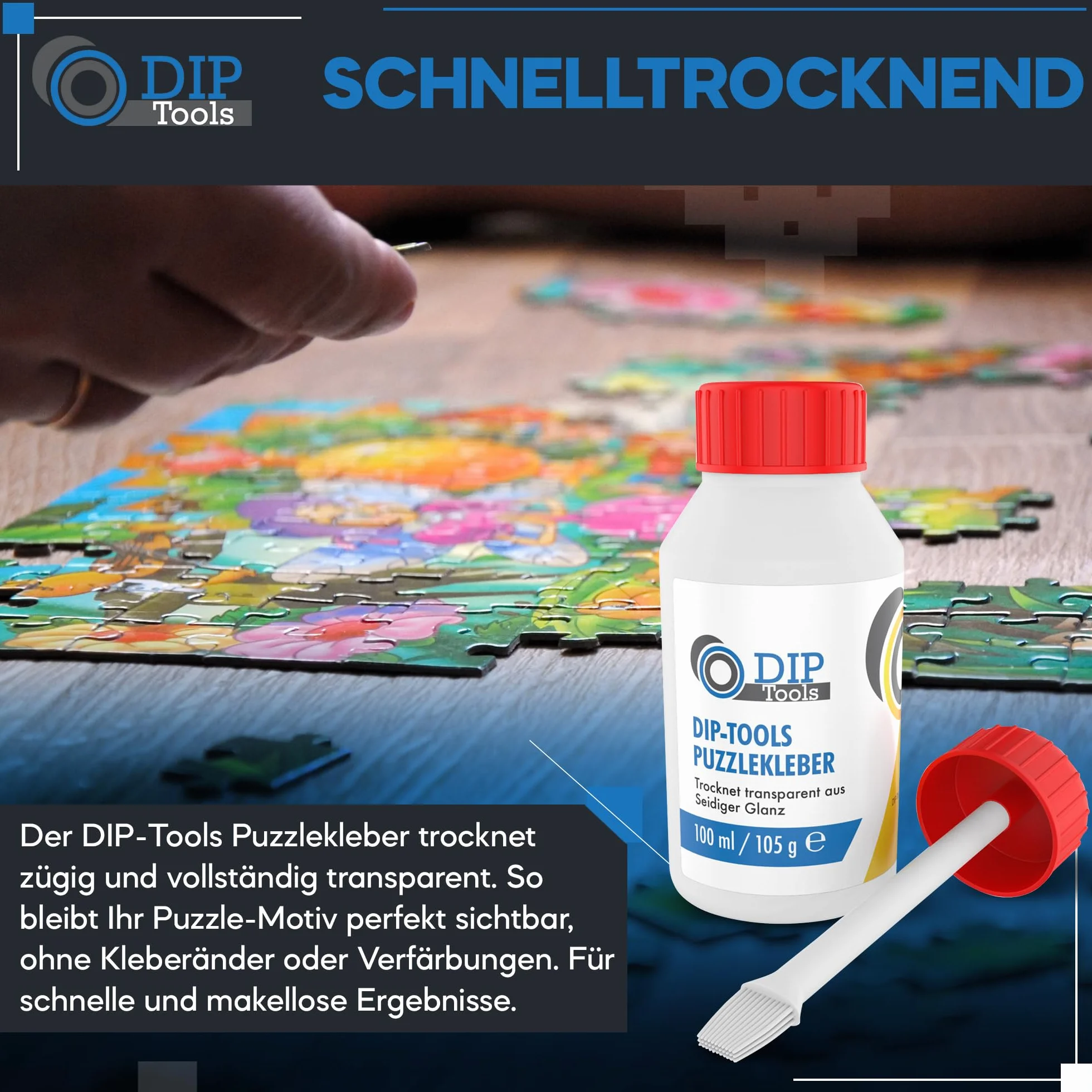 DIP-Tools - Pegamento transparente y rápido de secado para puzles, agarre duradero y brillo