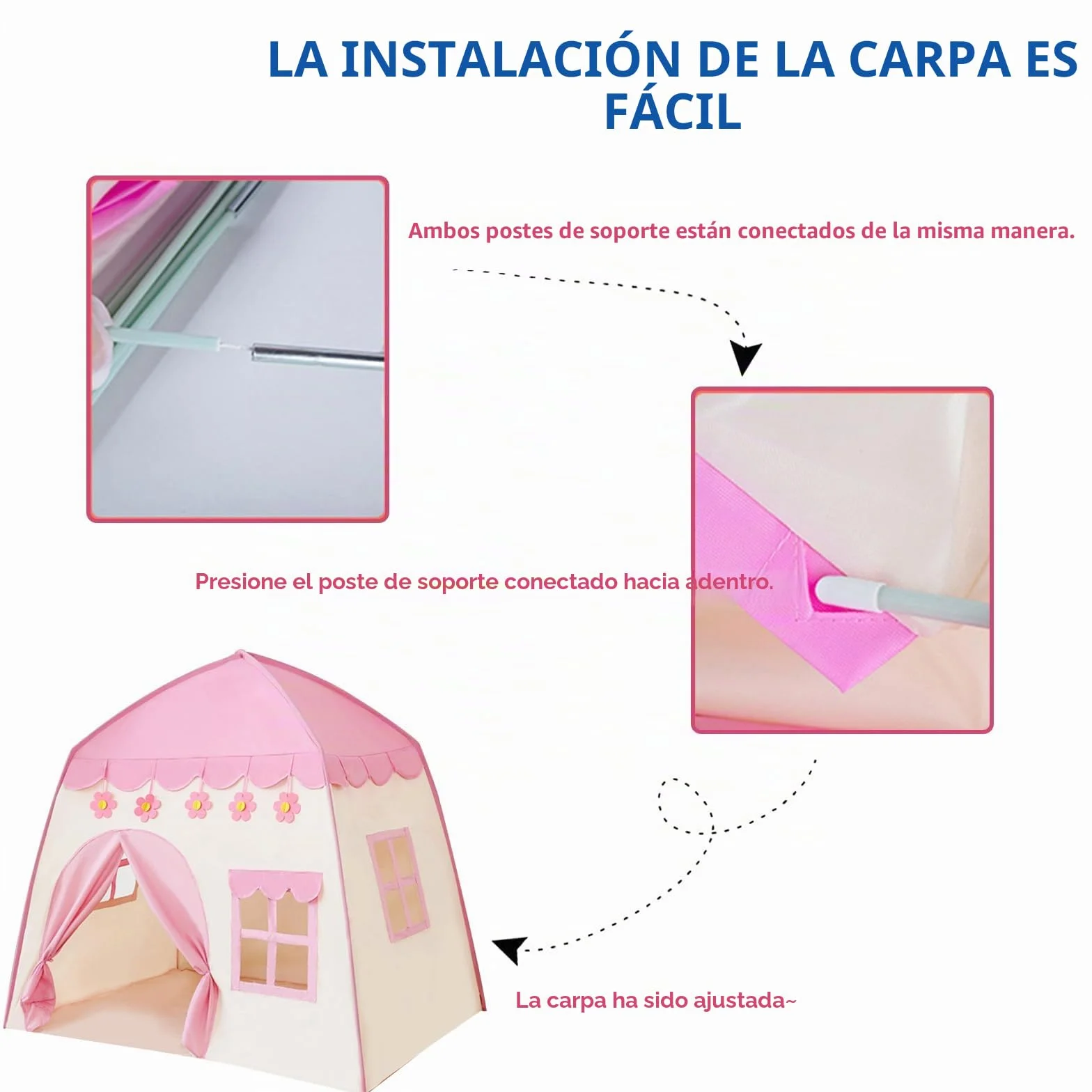 Tienda de juegos para niños, tienda de campaña para interiores, tienda de juegos, 130x100x130 cm, gran tienda de juegos para niños, casa de juegos para niñas, interior y exterior, juguete (rosa)