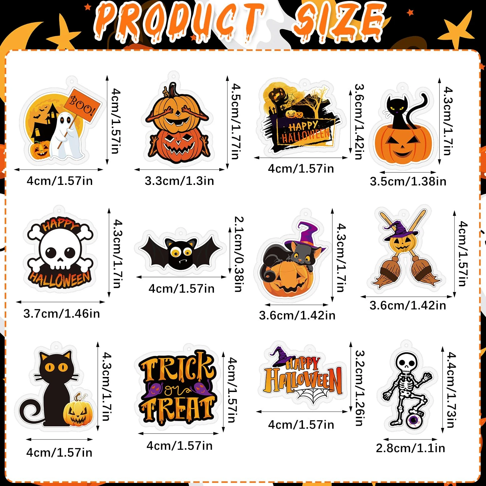 Kigeli 60 llaveros de Halloween, accesorios de Halloween, llavero acrílico de Halloween a granel, llavero colgante para hombres y mujeres, llaveros y llaveros para Halloween, joyería de regalo,