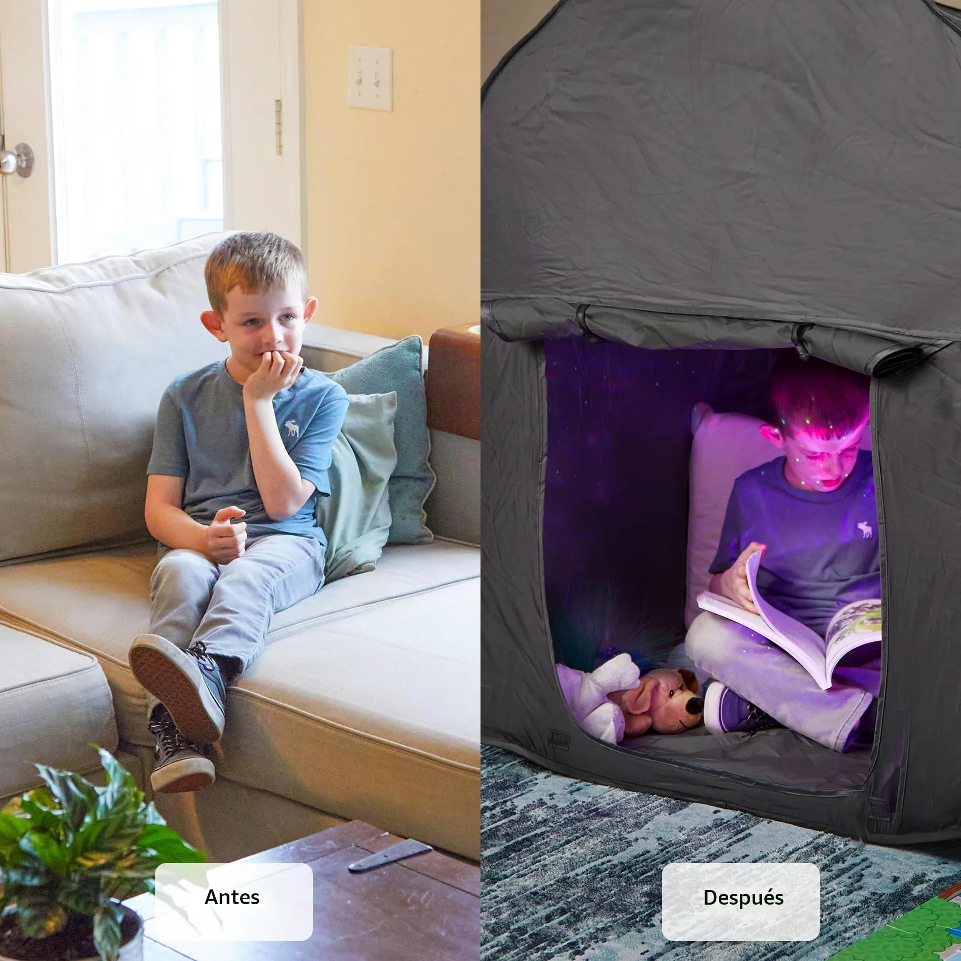 Tienda Sensorial | Rincón De Calma para Que Los Niños Jueguen Y Se Relajen | Ayuda En Autismo, TPS, Ansiedad Y Concentración | Tienda Sensorial Negra para Niños Autistas | Doble