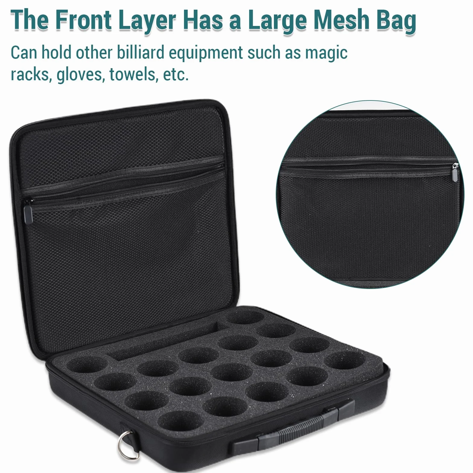 FILFEEL Bolsa para Bolas de Piscina, Estuche de Almacenamiento de Espuma de Lona, Capacidad 17 Bolas, Accesorios de Billar