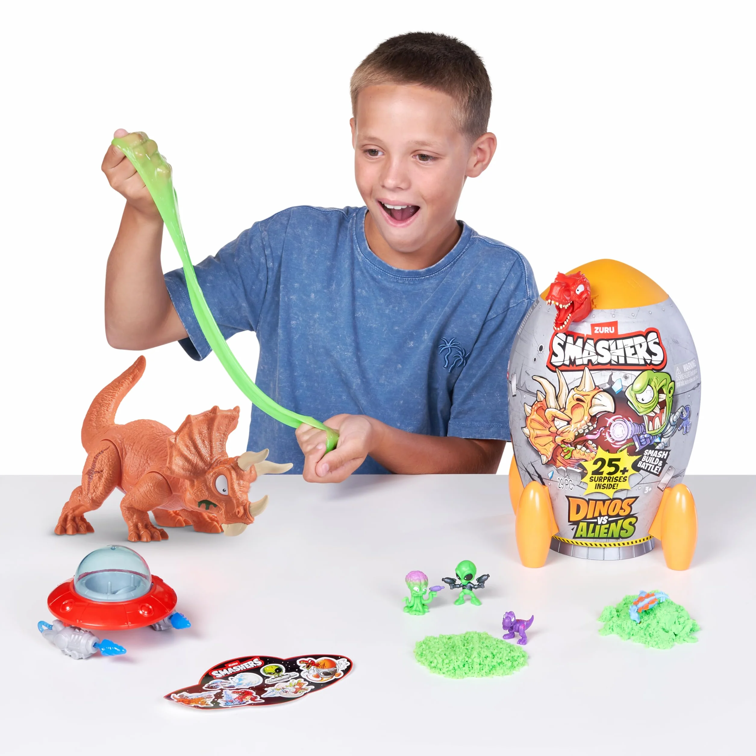 Smashers Dino vs Aliens Medium de ZURU, Huevo de Juguete aplastable para niños (Triceratops)