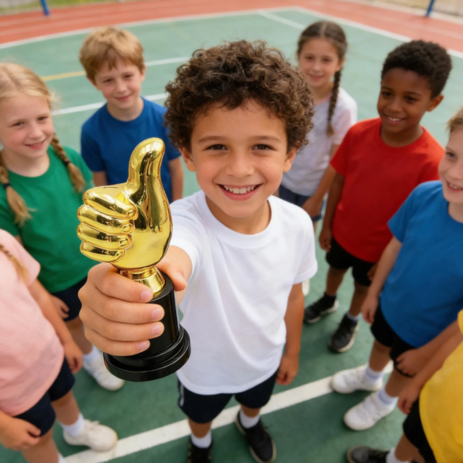 Mini Trofeo Dorado Plástico 13 x 5 cm Copa de Oro Forma del Pulgar 4 Piezas