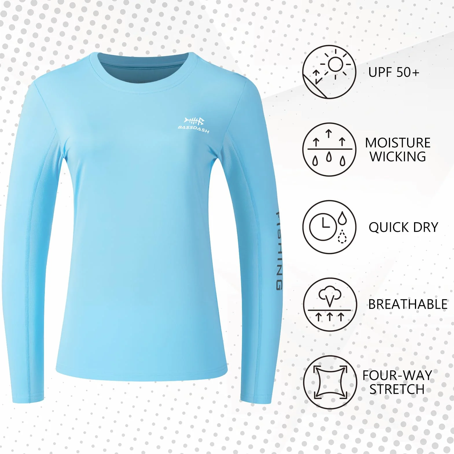Bassdash Camiseta Manga Larga Mujer Protección Solar UPF 50+ Secado Rápido Pesca Senderismo Kayak