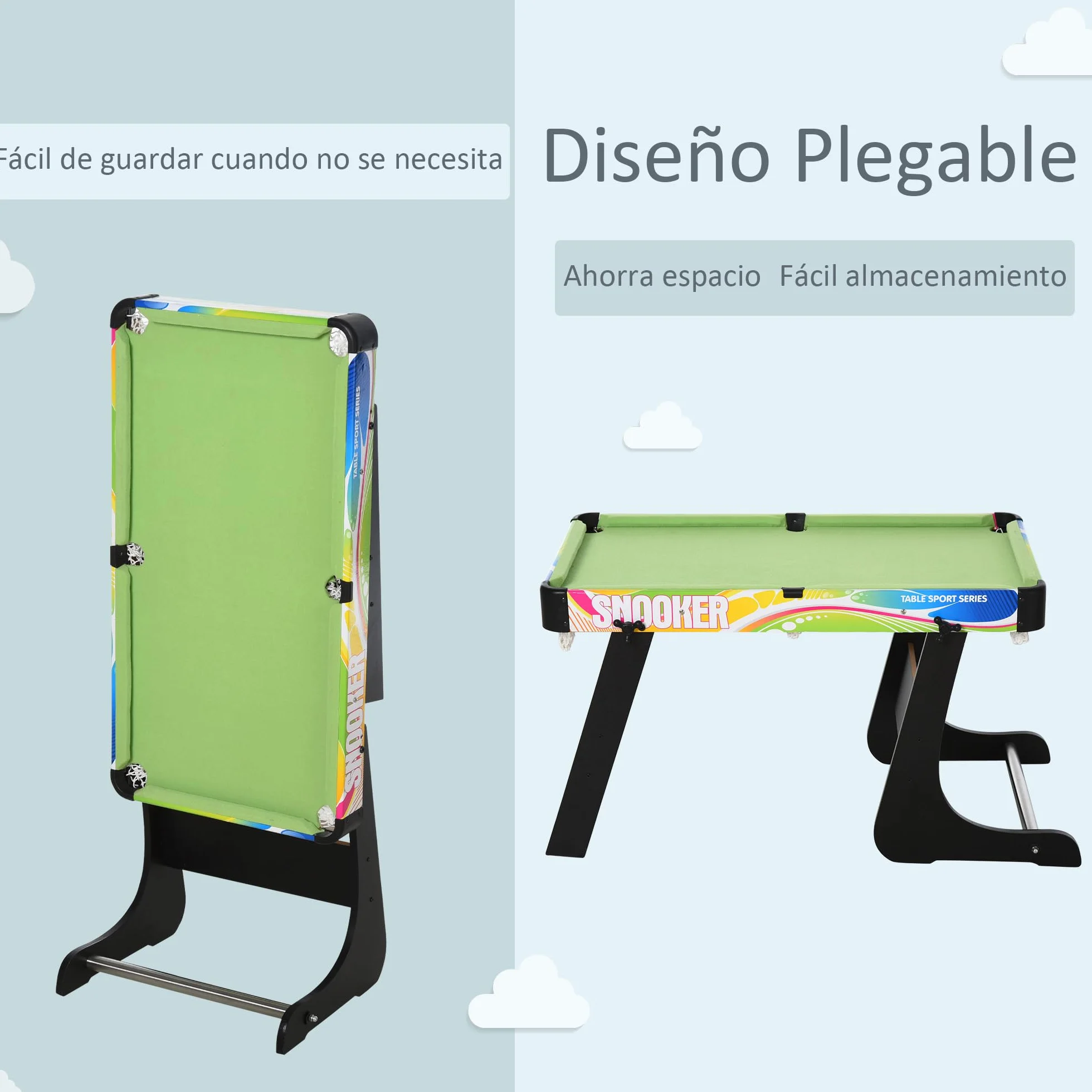 HOMCOM Mesa Multi Juegos Plegable 4 en 1 con Futbolín, Hockey, Billar y Ping-Pong, Mesa de Juegos de Sobremesa con Accesorios Incluidos, Diversión en Casa, 86,5x43,5x64 cm
