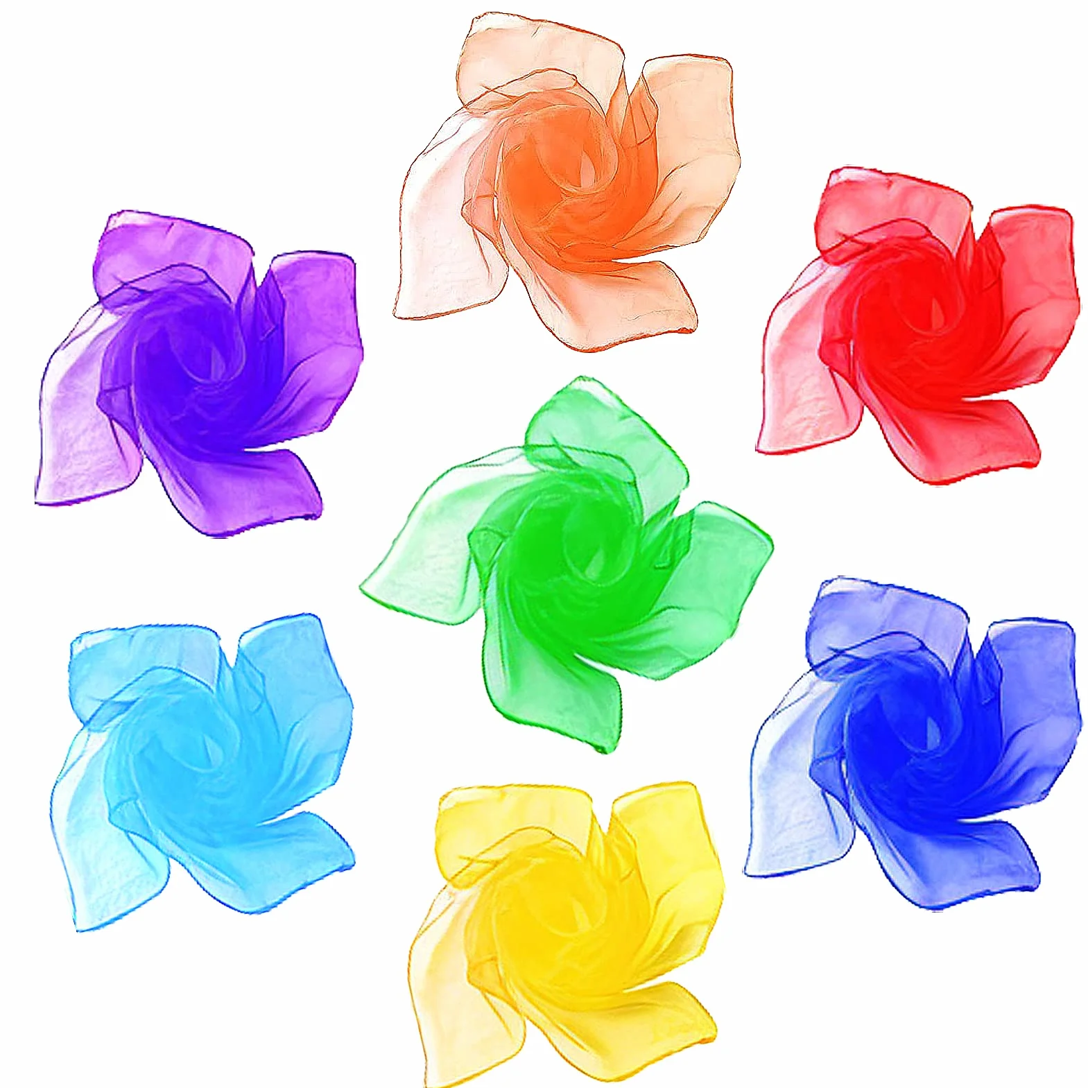 Pañuelos de Malabares para Niños y Adultos - Set de 7 Bufandas Malabares para Baile, Magia, Fiesta y Juegos Sensoriales - Decoración y Accesorios de Circo - 45 x 45 cm