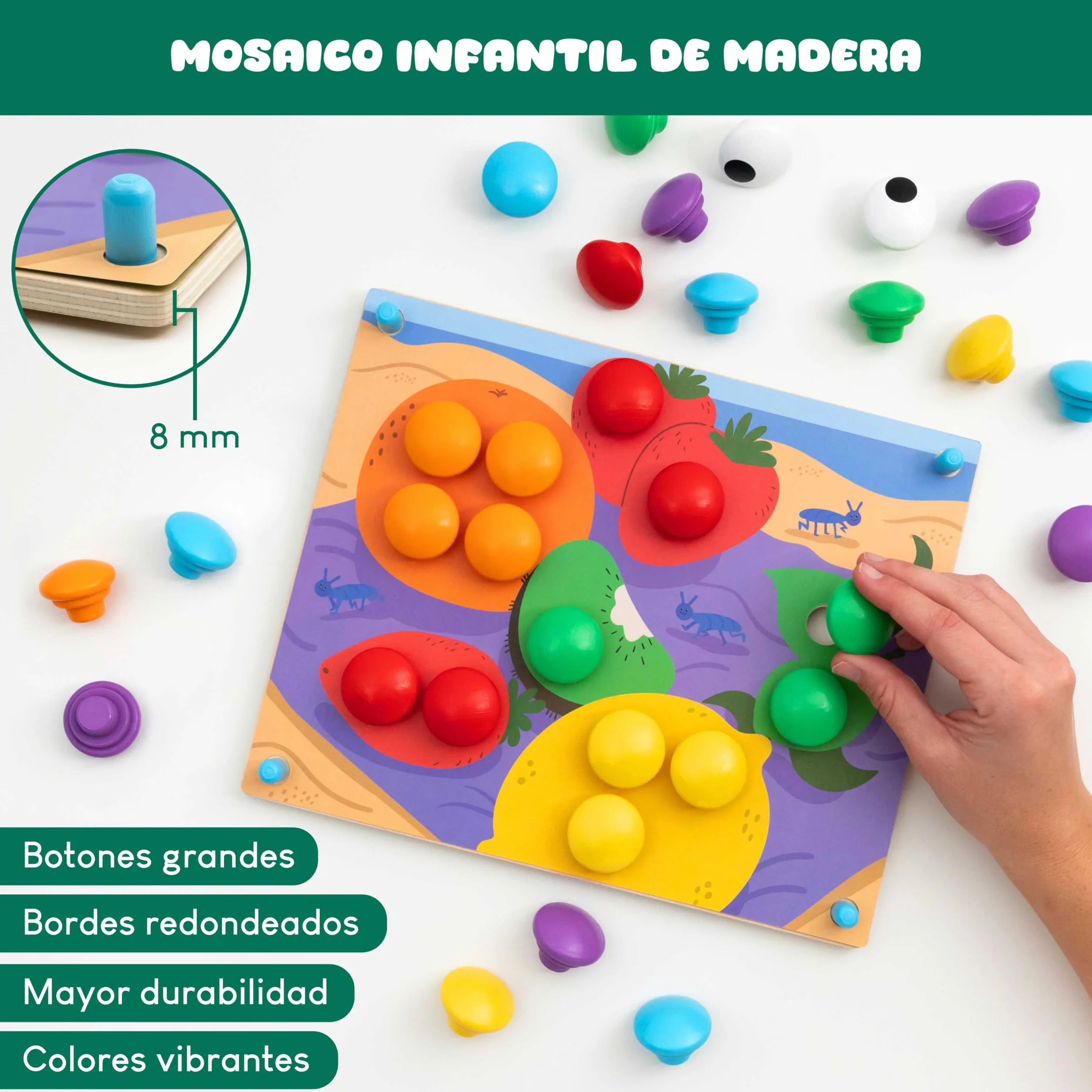BONNYCO Puzzle Madera 50 Plantillas 32 Botones Mosaico Infantil Motricidad Fina Rompecabezas Juguetes Niños 2 Años Juegos Educativos Montessori