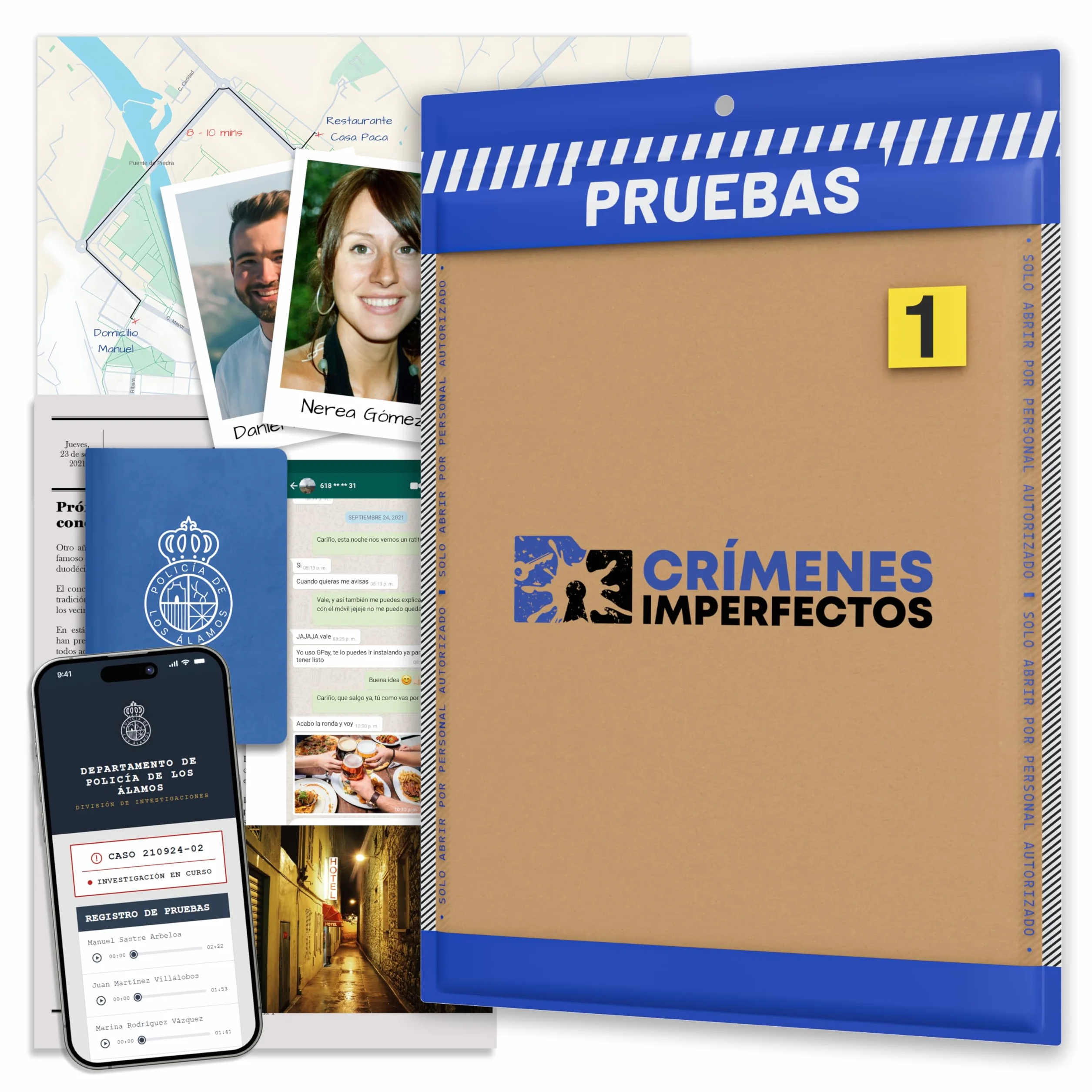 Caso 1: El Crimen de Los Álamos. Juegos de Mesa Adulto, Caso Policial para Resolver Misterio en Casa, Escape Room Juego de Mesa Resuelve el Crimen como Detective.