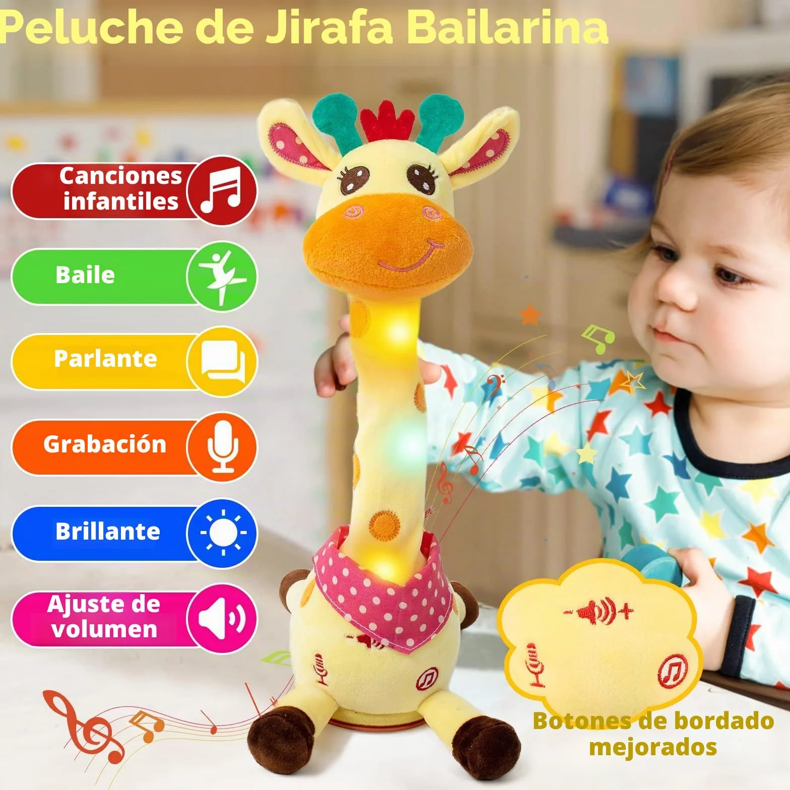 Jirafa Bailarín Peluche Musical Parlanchín con Volumen Ajustable Juguete para Bebés