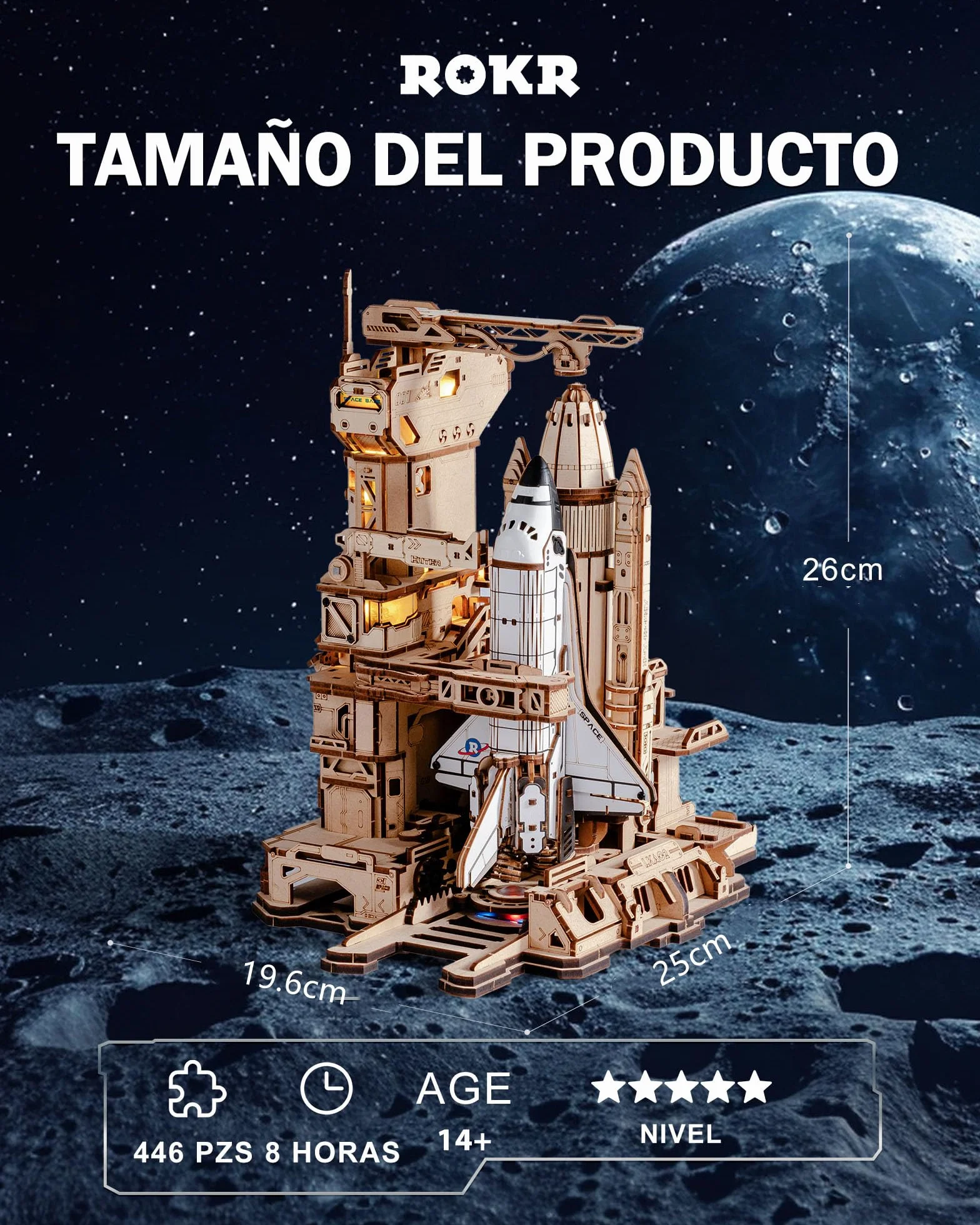 ROKR Puzzle 3D Madera Space Shuttle LKA02 Maquetas para Construir Adultos Cohete