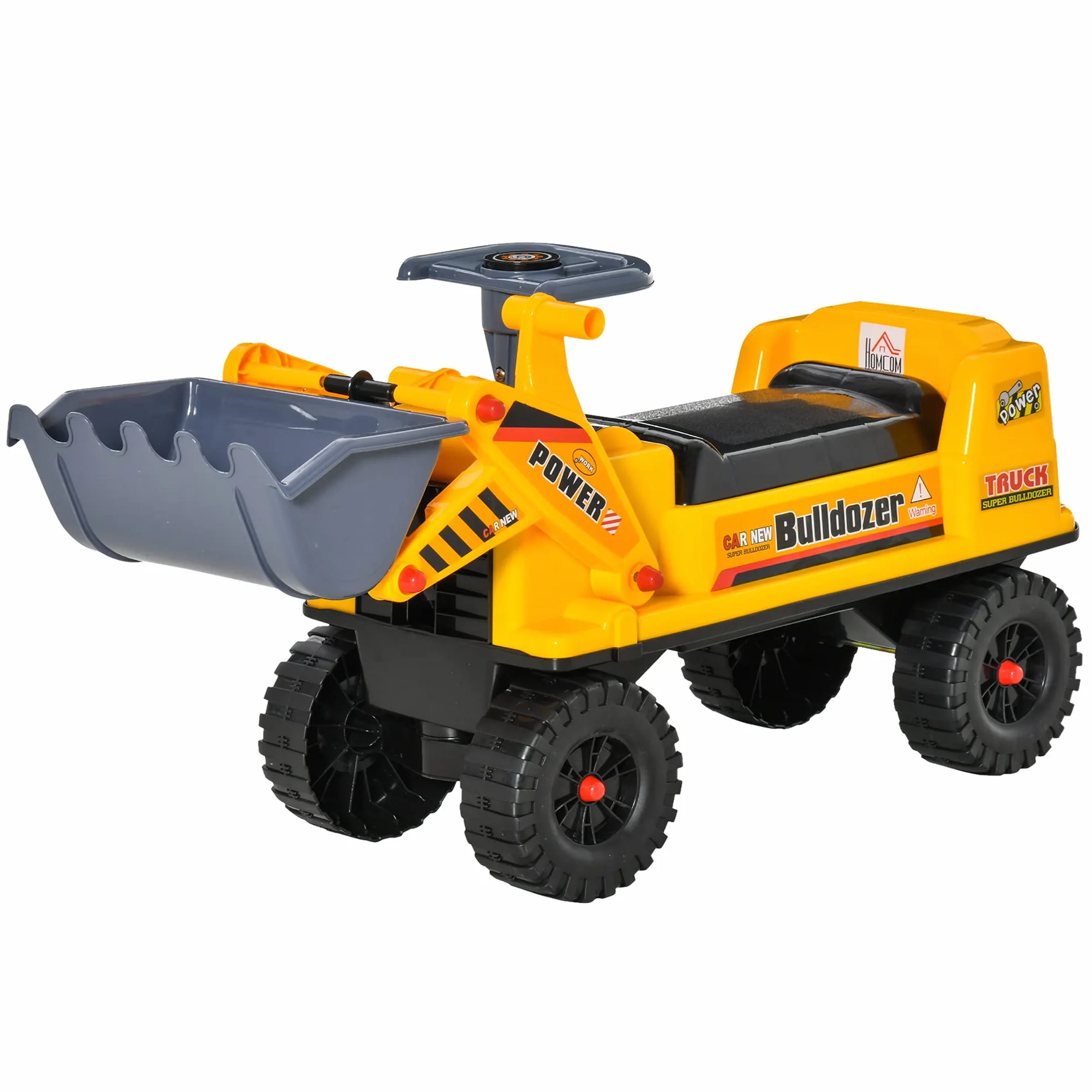 HOMCOM Camion Correpasillos Tractor sin Pedales para Niños de 2-3 Años con Pala Excavadora Espacio de Almacenaje Oculto y Bocina 70x26x37 cm Amarillo