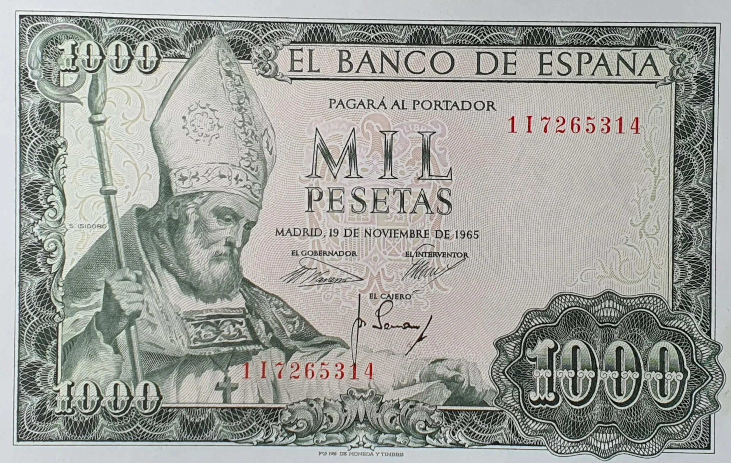 ESPAÑA Billete Original DE 1000 PESETAS 1965 San Isidoro