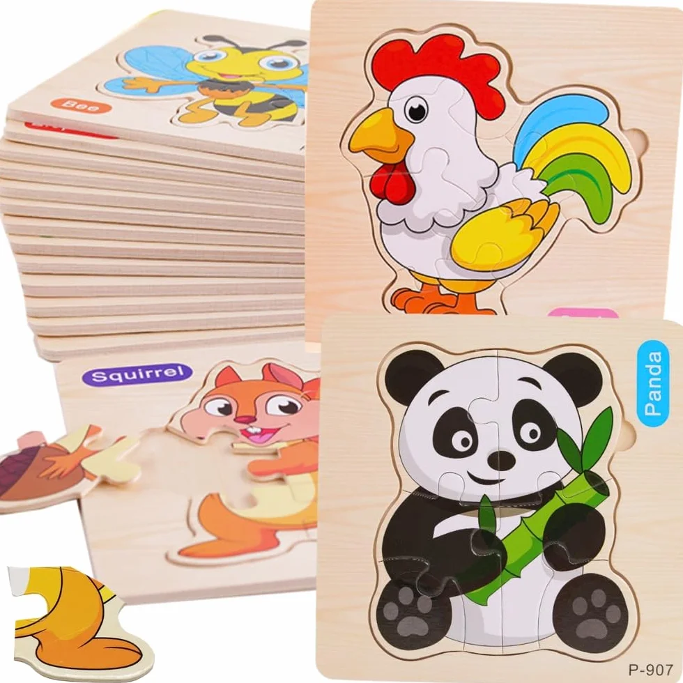 Puzzle Madera Niños 1 2 3 años Juguetes Montessori Educativos Animales 16 PCS
