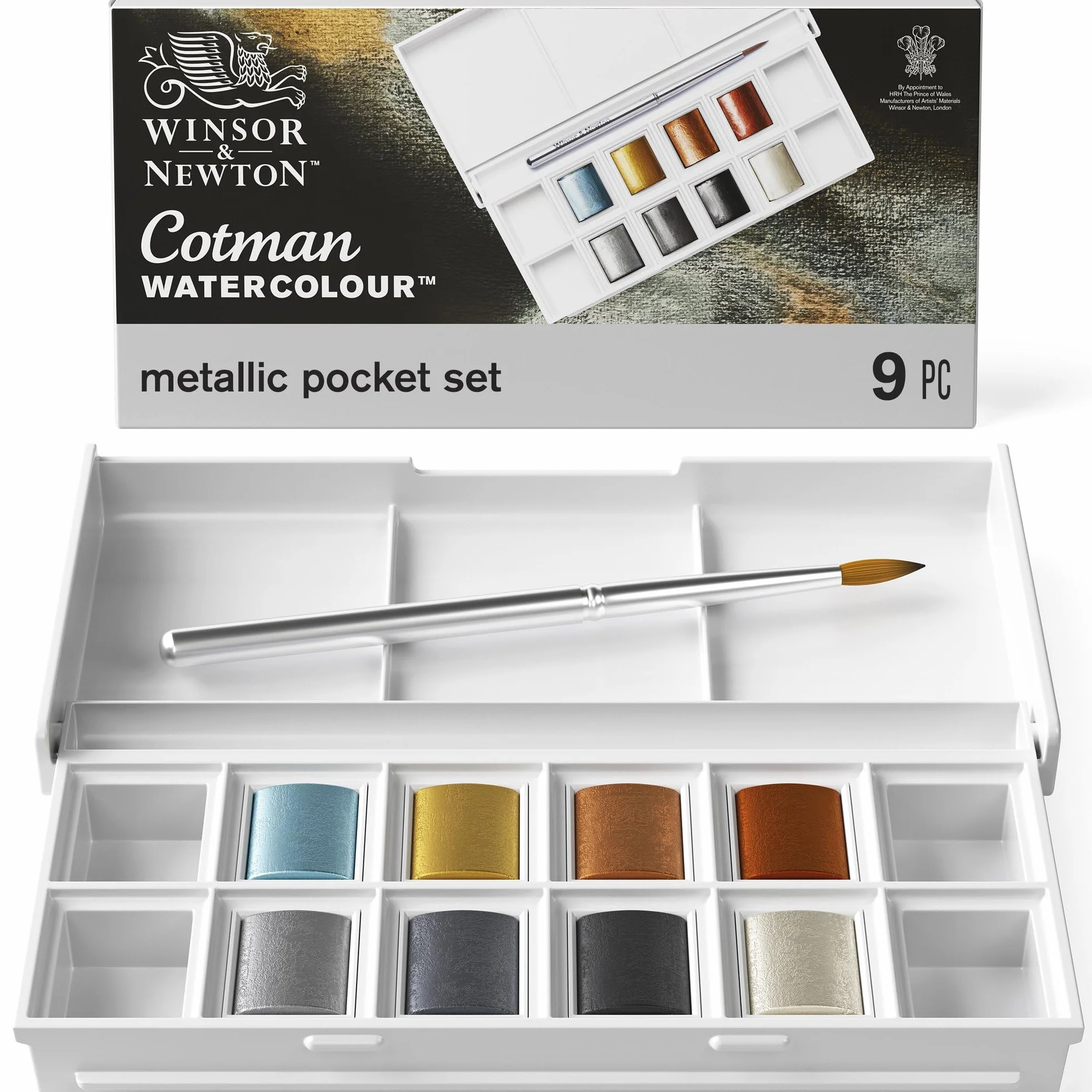 Winsor & Newton Acuarela Cotman Metallics - Set de 8 medio godets con colores metálicos