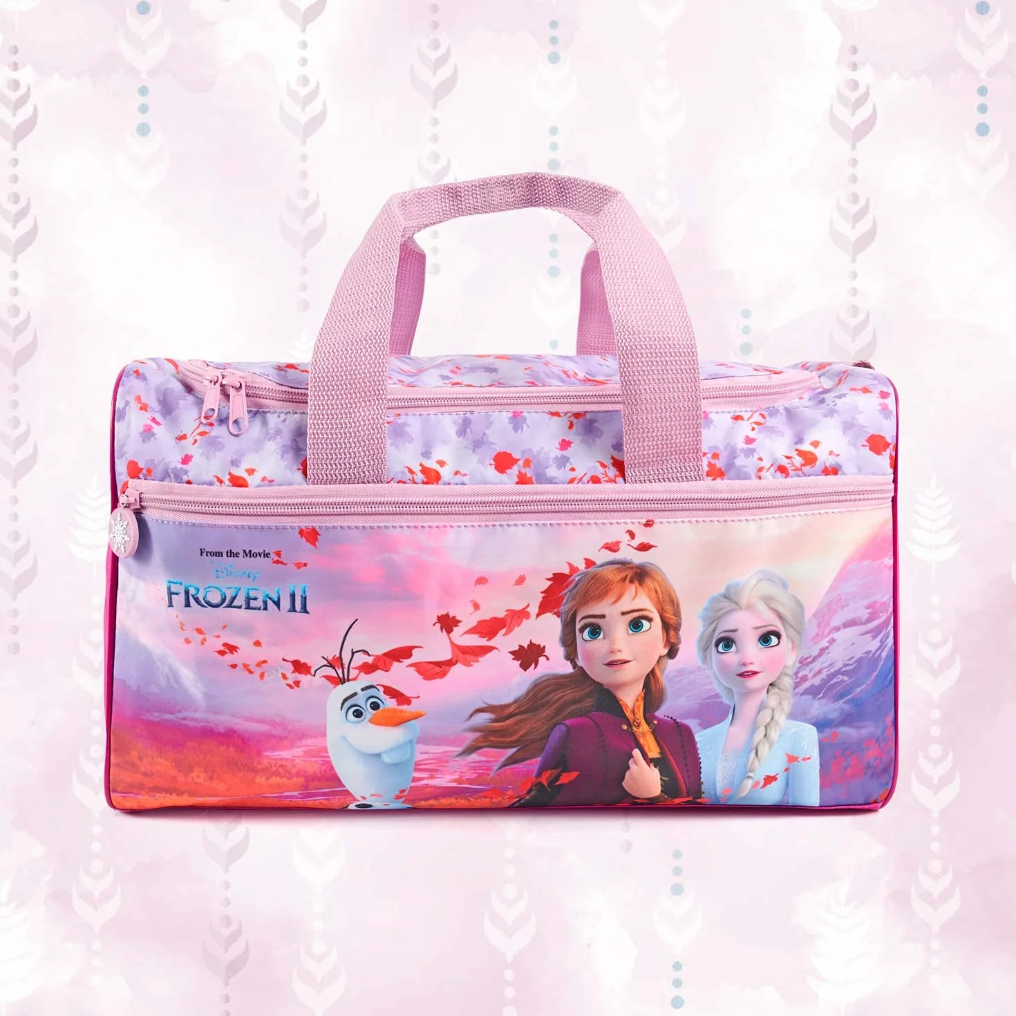 PERLETTI Bolsa Deporte Infantil Disney Frozen 2 con Bandolera - Bolso Deportivo Princesas Elsa y Ana - Mochila Gimnasio Niña Rosa Lila Violeta 35x22.5x15