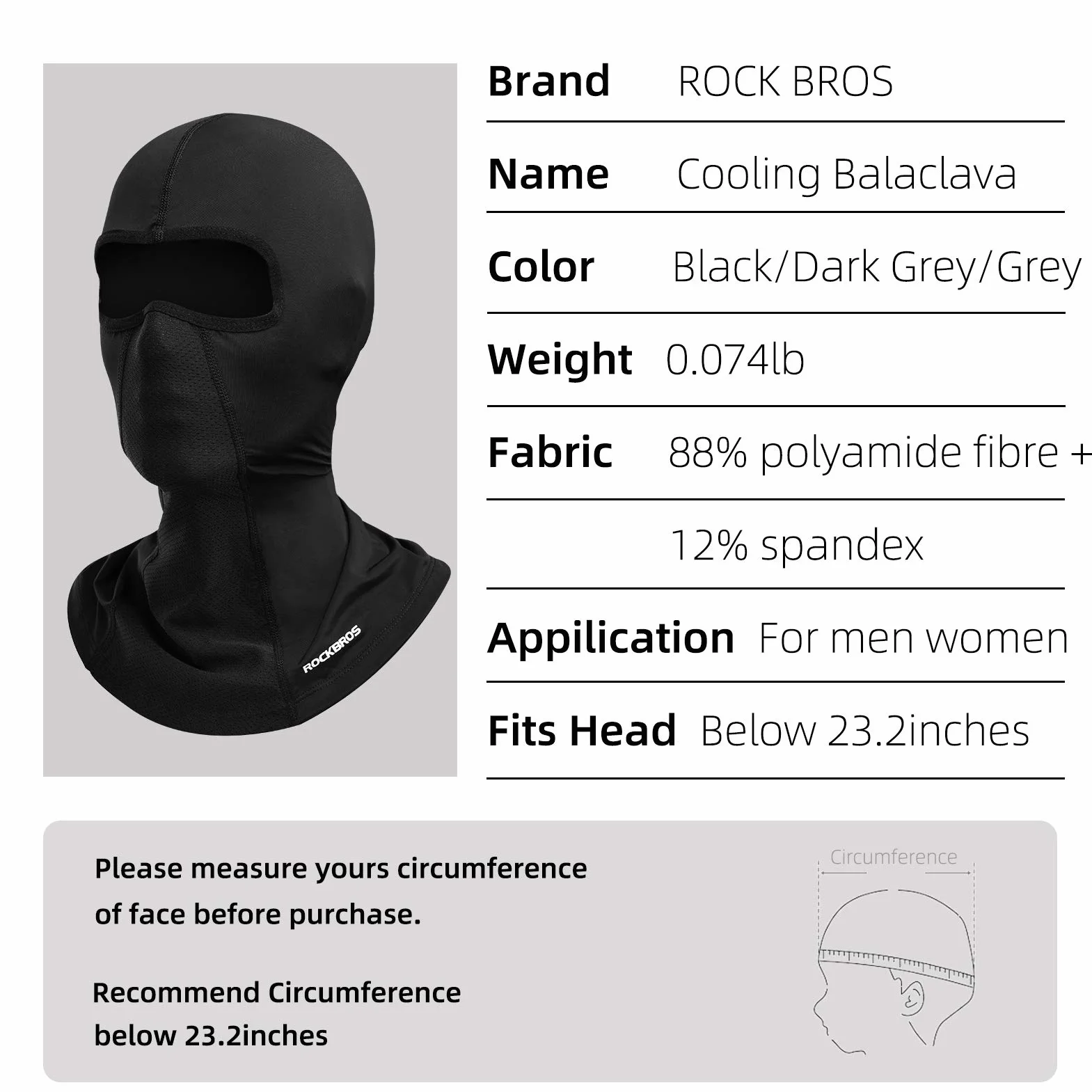 ROCKBROS Balaclava Transpirable UPF50+ Cubierta de Cara Completa Ciclismo Moto