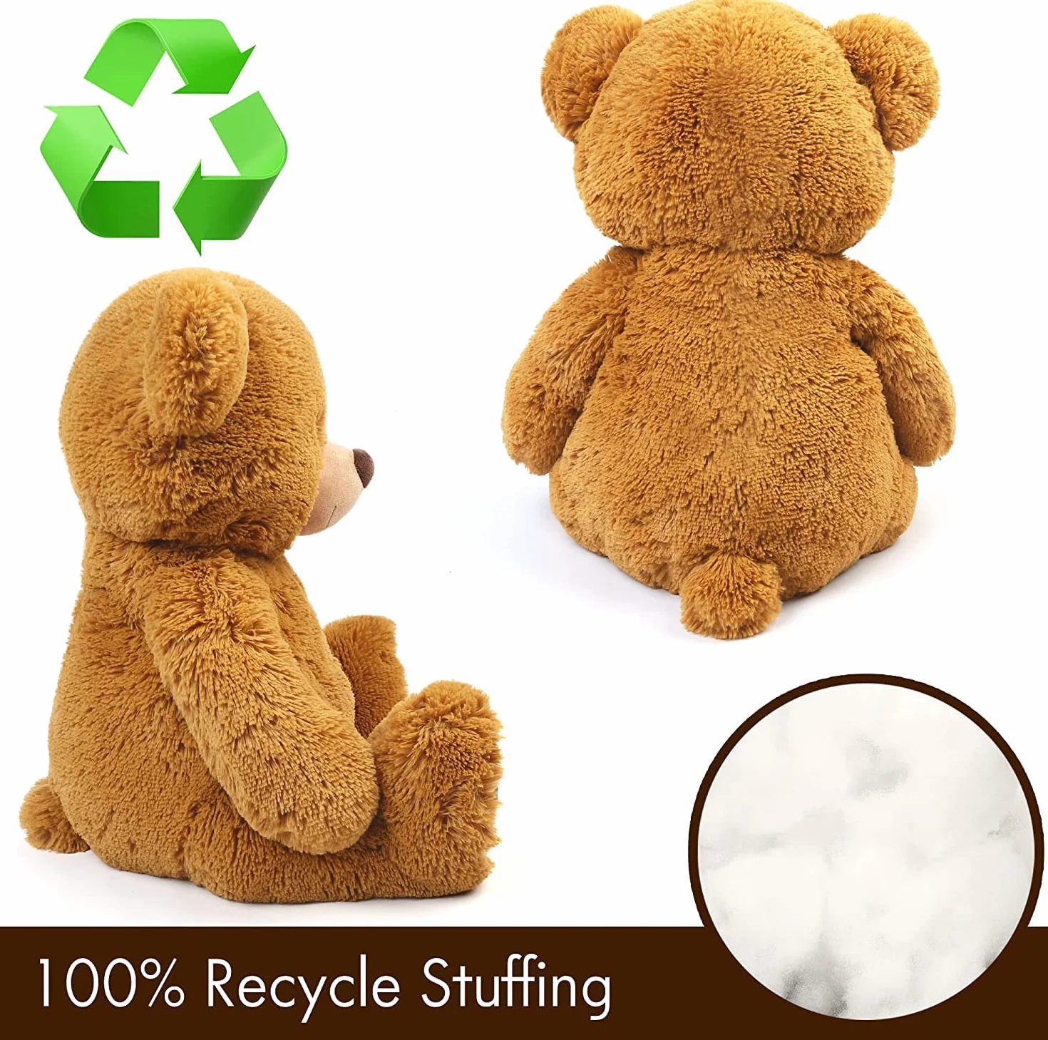 LotFancy Osito de Peluche 50 cm, Oso Suave, Juguete con Huellas Marrón para Niños
