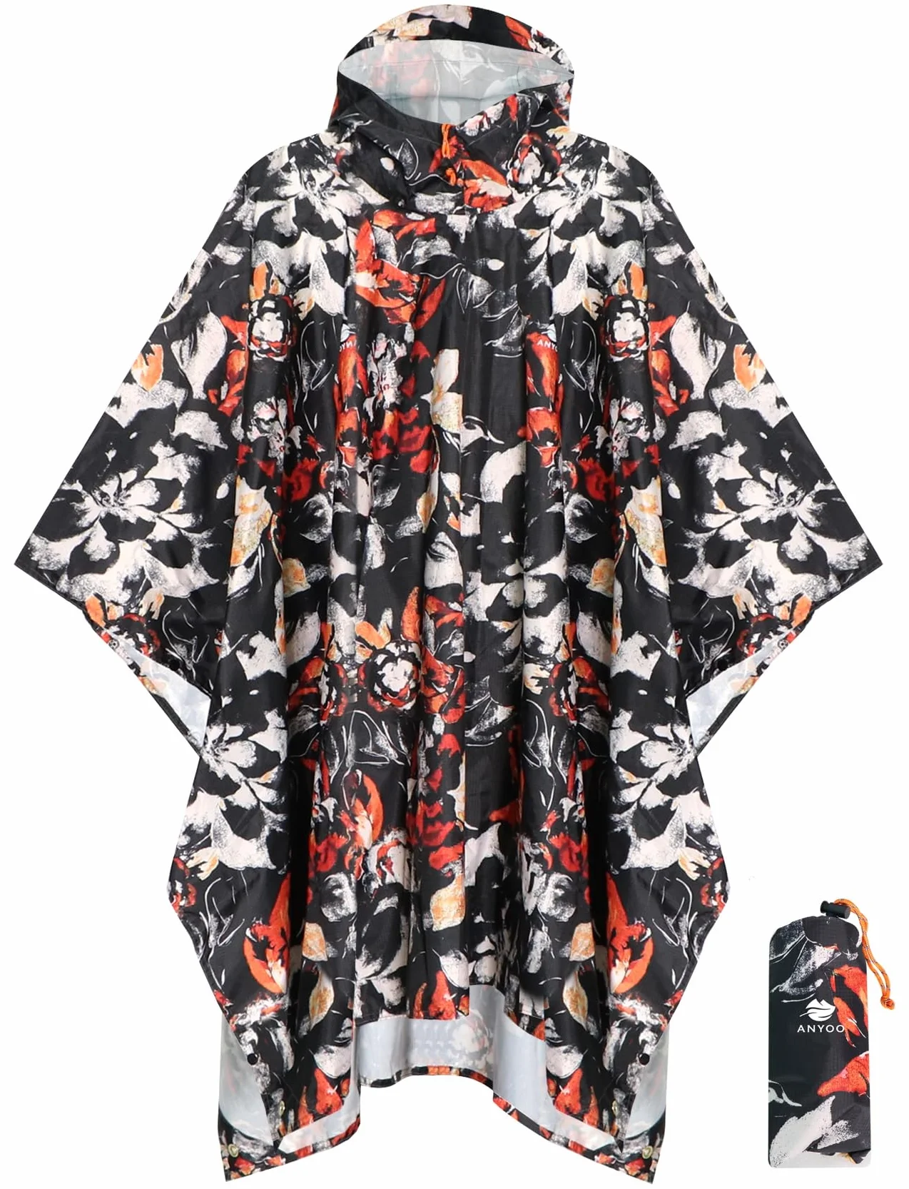 ANYOO Poncho de lluvia impermeable con mangas y bolsillo, ligero, reutilizable, chaqueta con capucha talla única