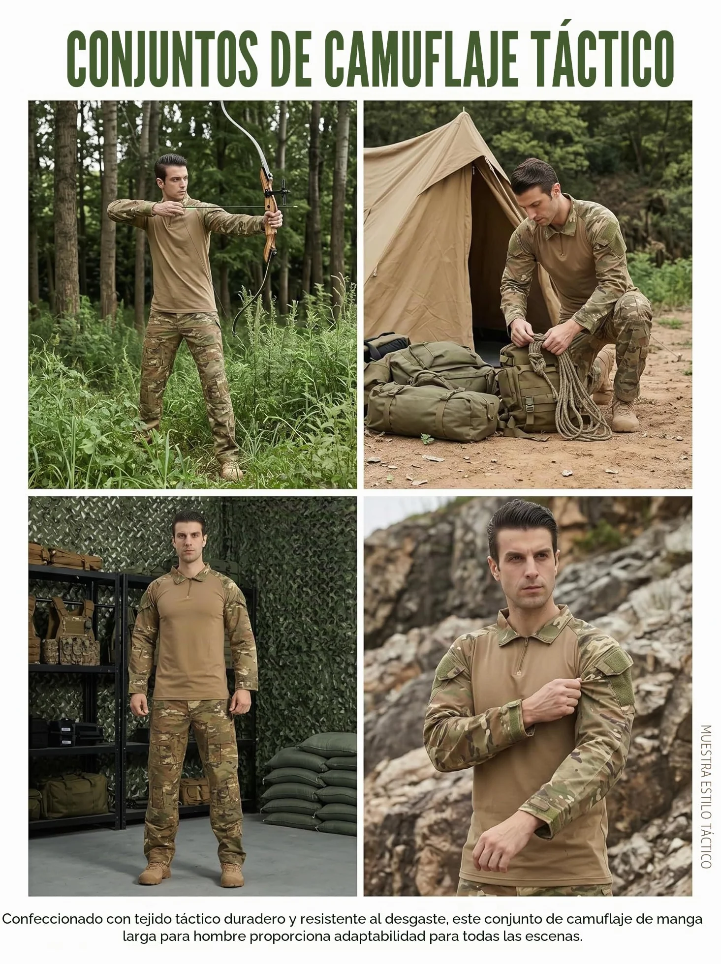 Traje de camuflaje para hombre BDU, camiseta de combate paintball, pantalones tácticos manga larga cremallera 1/4, ropa de caza militar