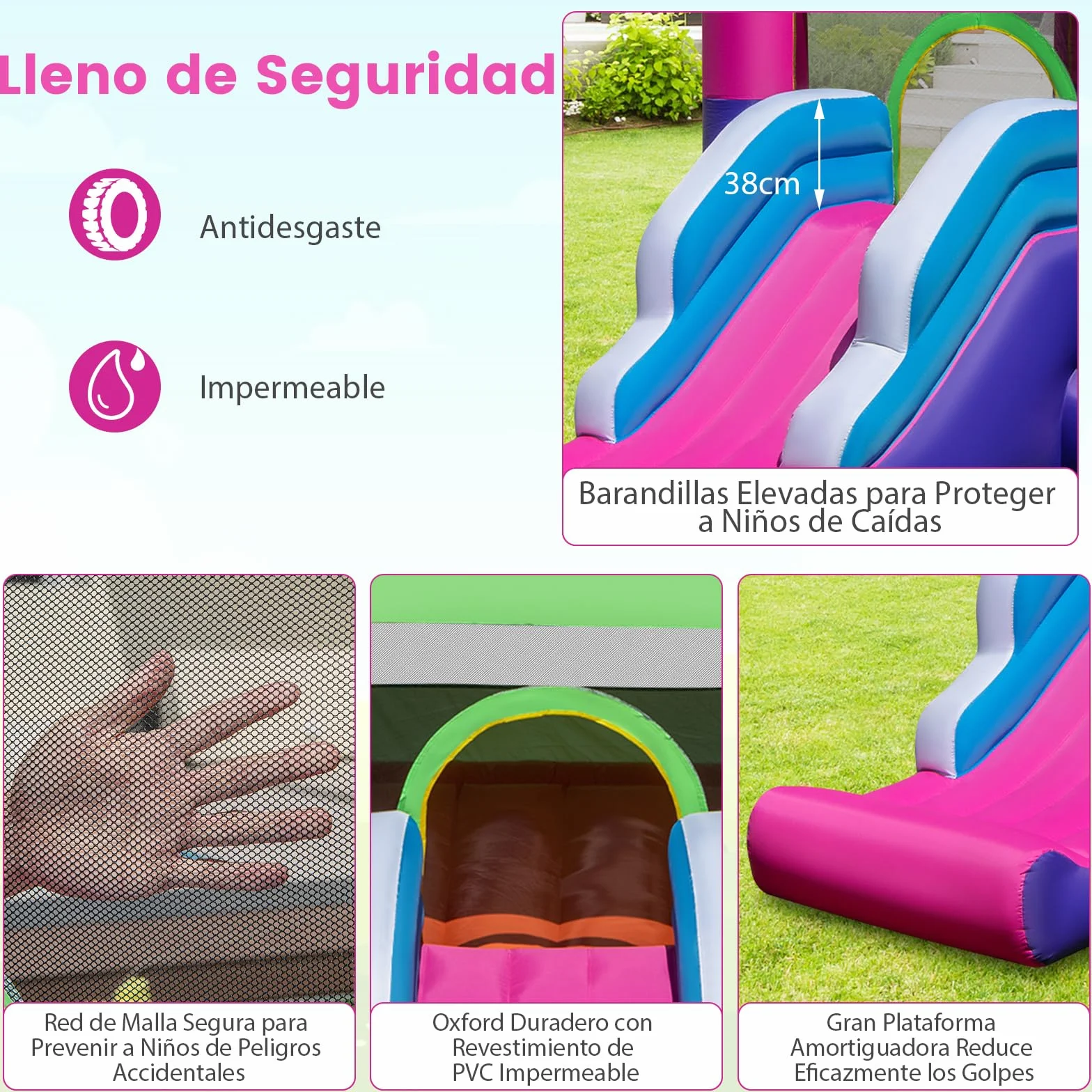 COSTWAY 5 en 1 Castillo Hinchable para Niños, Castillo Hinchable Grande con Tobogán, Piscina de Bolas, Techo Sombreado, para Niños 3-10 Años, Insuflavel Criança Interior Exterior, 385 x 332,5 x 300 cm