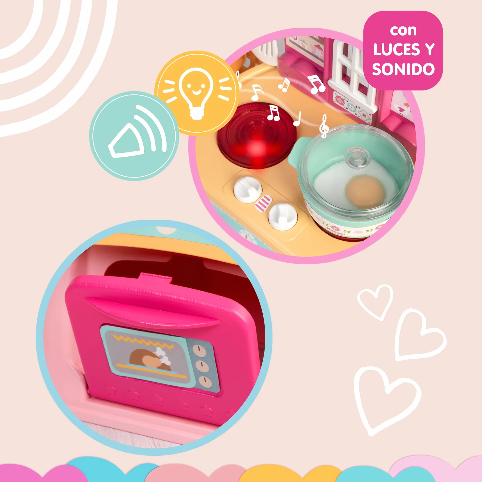 Nenuco - Cocinita Mágica, Muñeco de 30 cm con Cuerpo Duro, Incluye +10 Accesorios para Cocinar y Emplatar, Cocinita con Luces y Sonidos de Hervir y Freír, Delantal Personalizado, Famosa (NFNE3000)