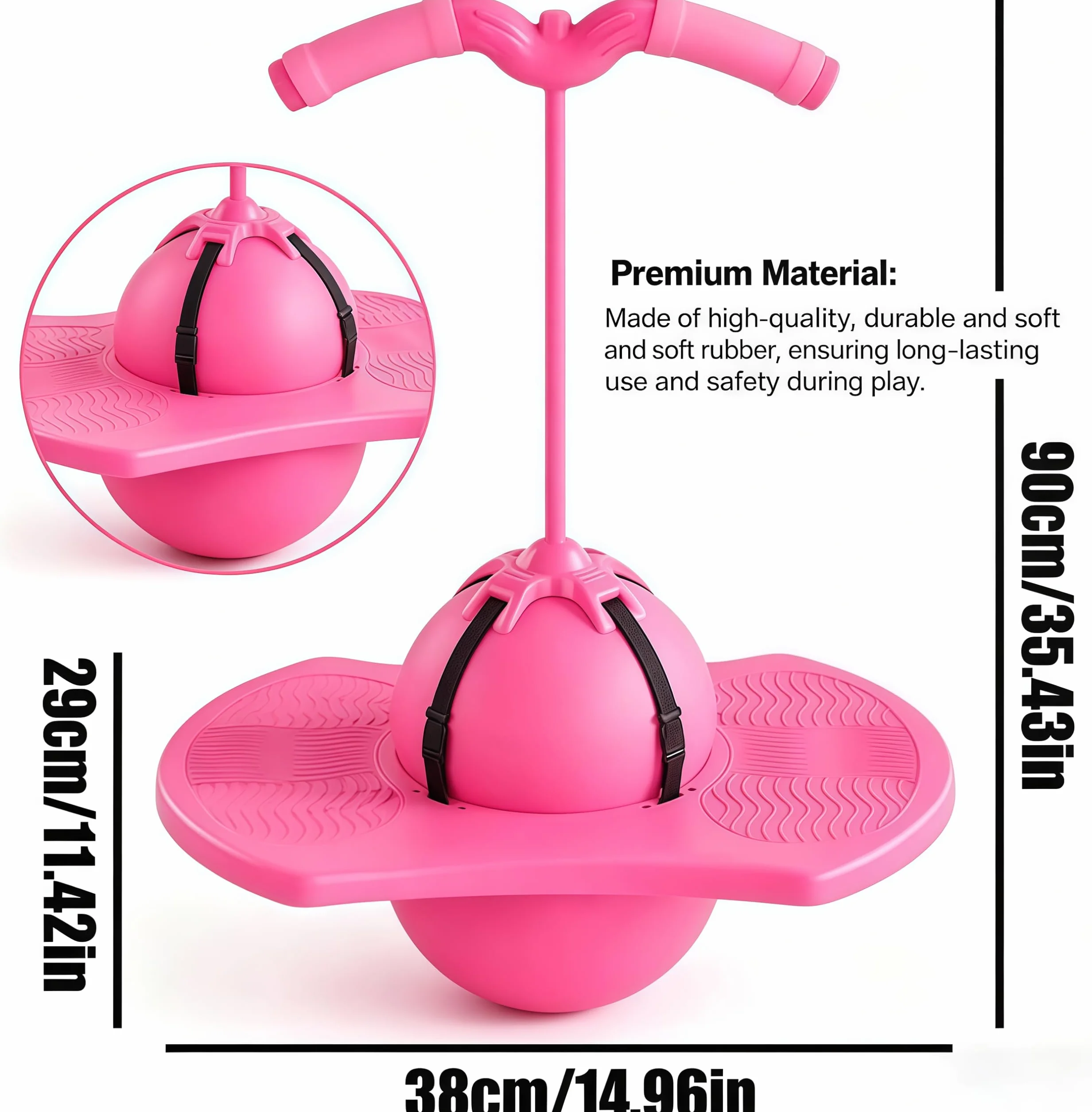 Balón de Salto Equilibrado, Pelota Saltarina con Mango,Balón para Saltar, Pelota de Salto de Pogo,con Bomba, para Interior Exterio (Rosa)