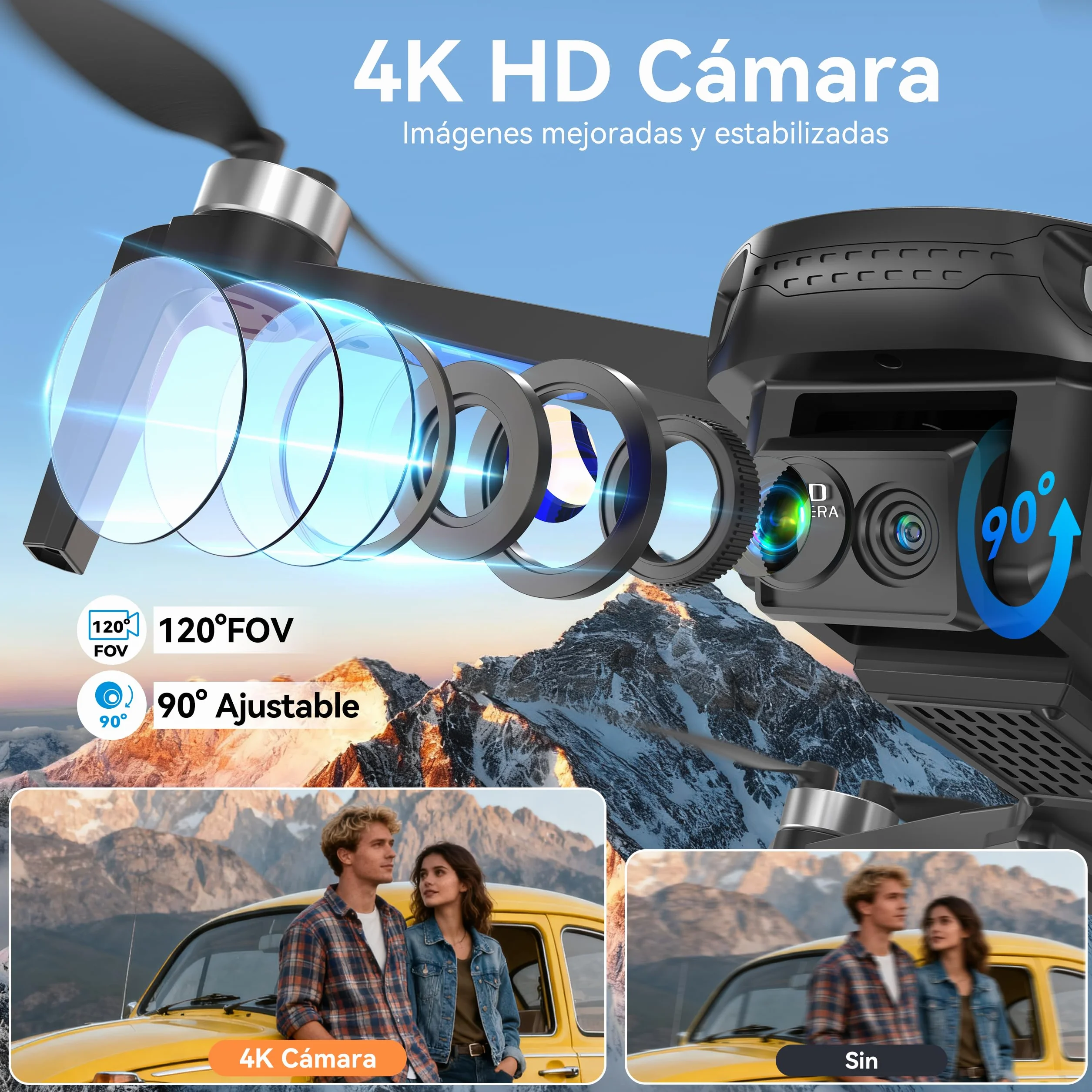 H867 Drones con Cámara 4K para Adultos y Principiantes, Motor Sin Escobillas, 36 Min de Vuelo (2 Baterías), Volteretas 360°, Cuadricóptero RC Plegable(Negro)(Estándar)