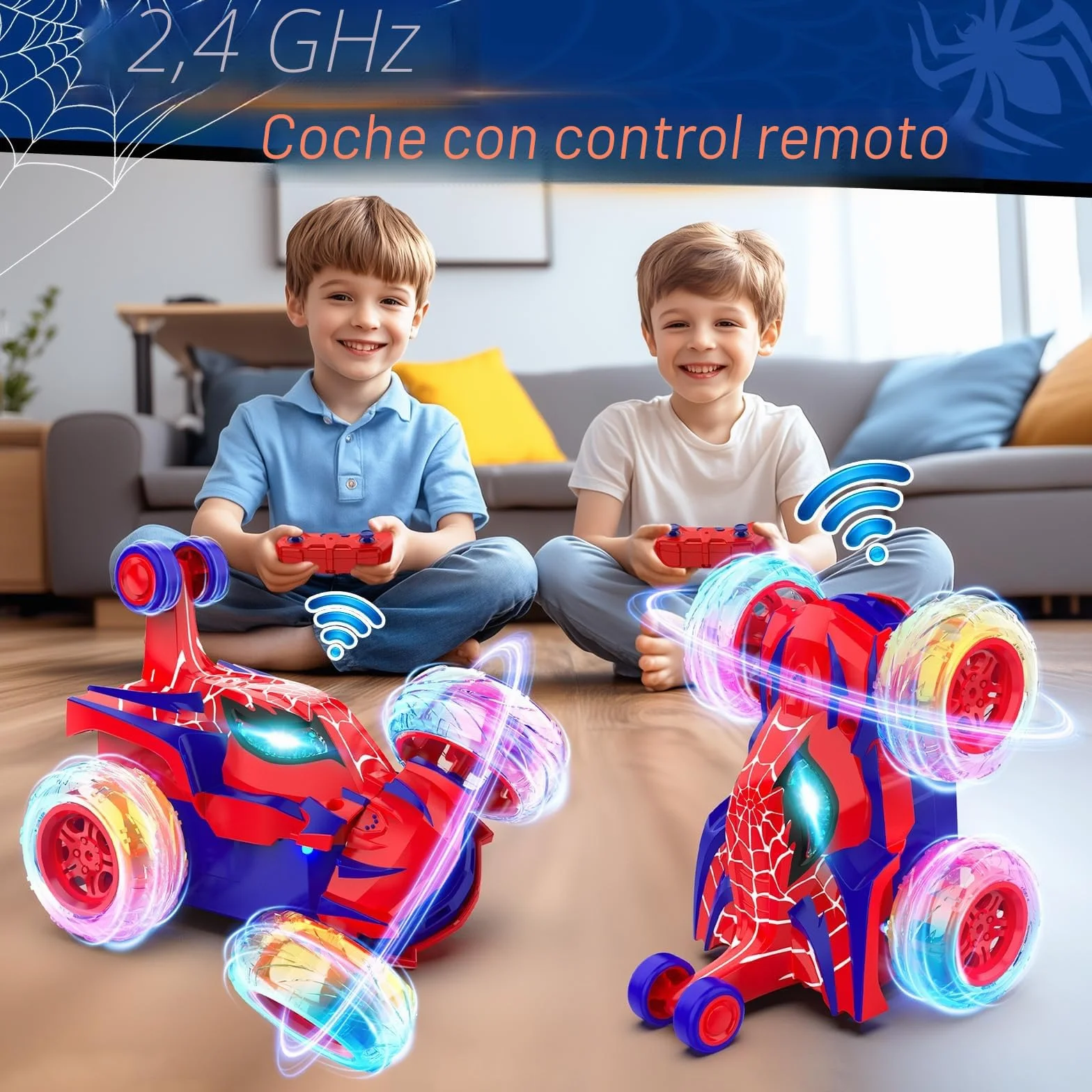 Coche Teledirigido Spider 2.4Ghz Radiocontrol Monster Truck con Luces RC Juguetes Niños 3-12 Años 360°