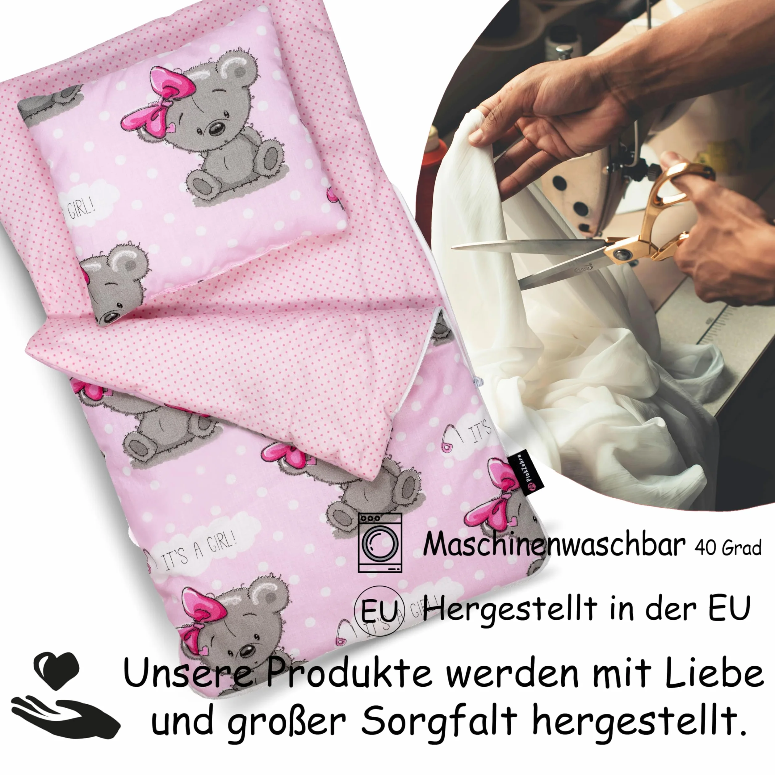 PinkZebra Sacos de Dormir para muñecas por Ambos Lados, Juego de 2 Piezas para cama, Ropa de Cama para muñecas de algodón