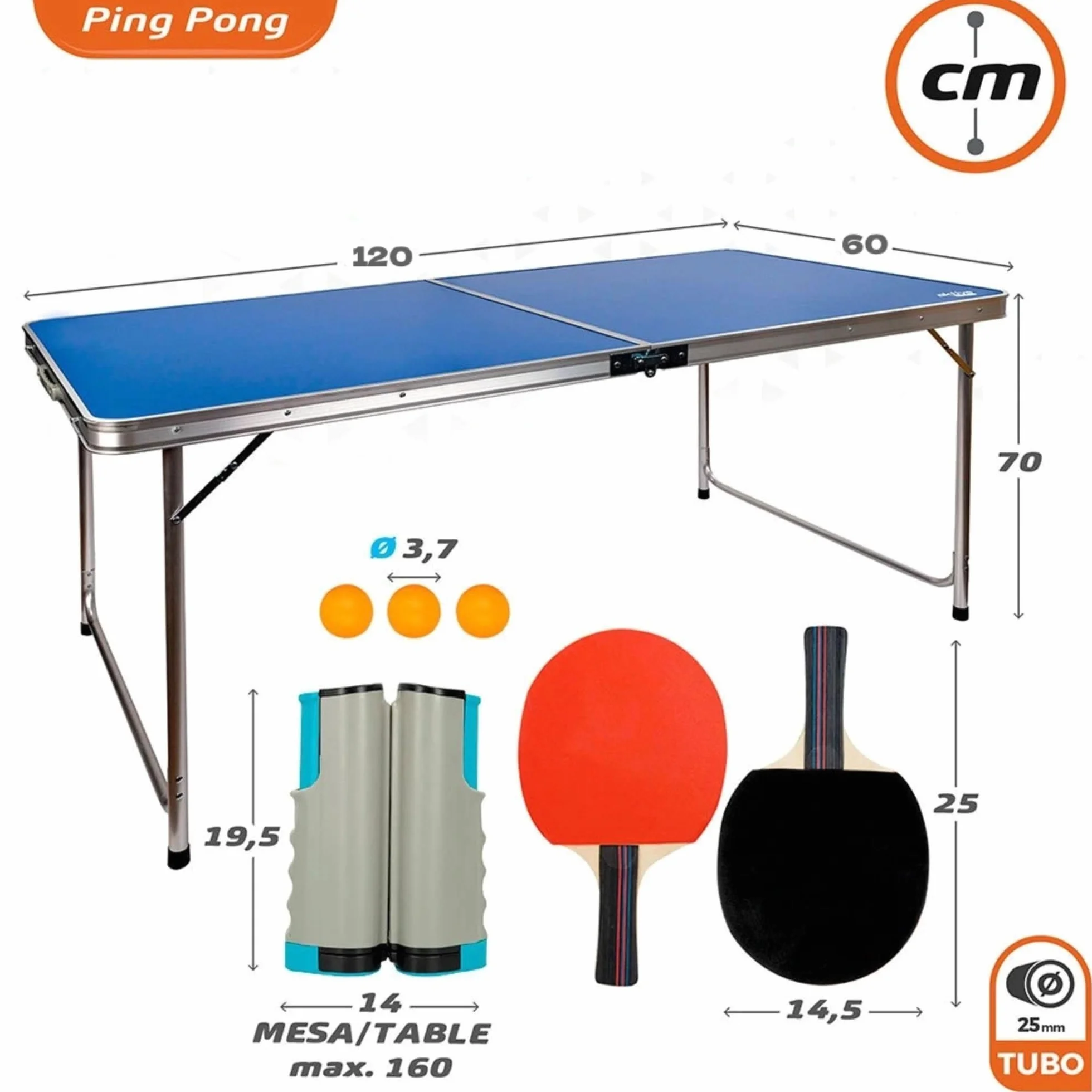 DEVESSPORT Mini Mesa de Ping Pong Plegable 120x60x70 cm con Raquetas, Pelotas y Red