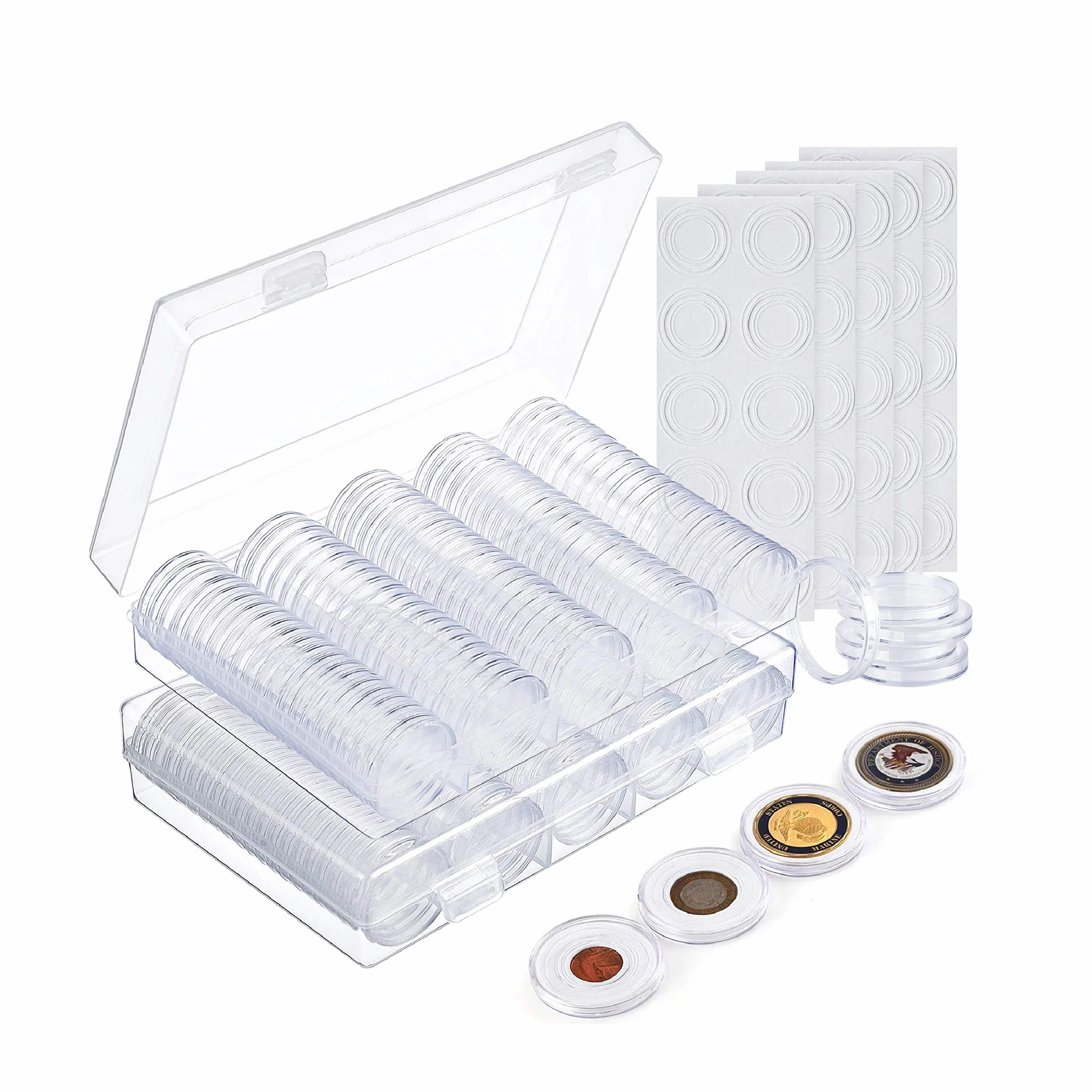 MATANA - 200 Piezas Cápsulas de Soporte de Monedas (33mm) - Estuche Plastico con Juntas de EVA - Caja Clasificadora de Almacenamiento y Colección de Monedas