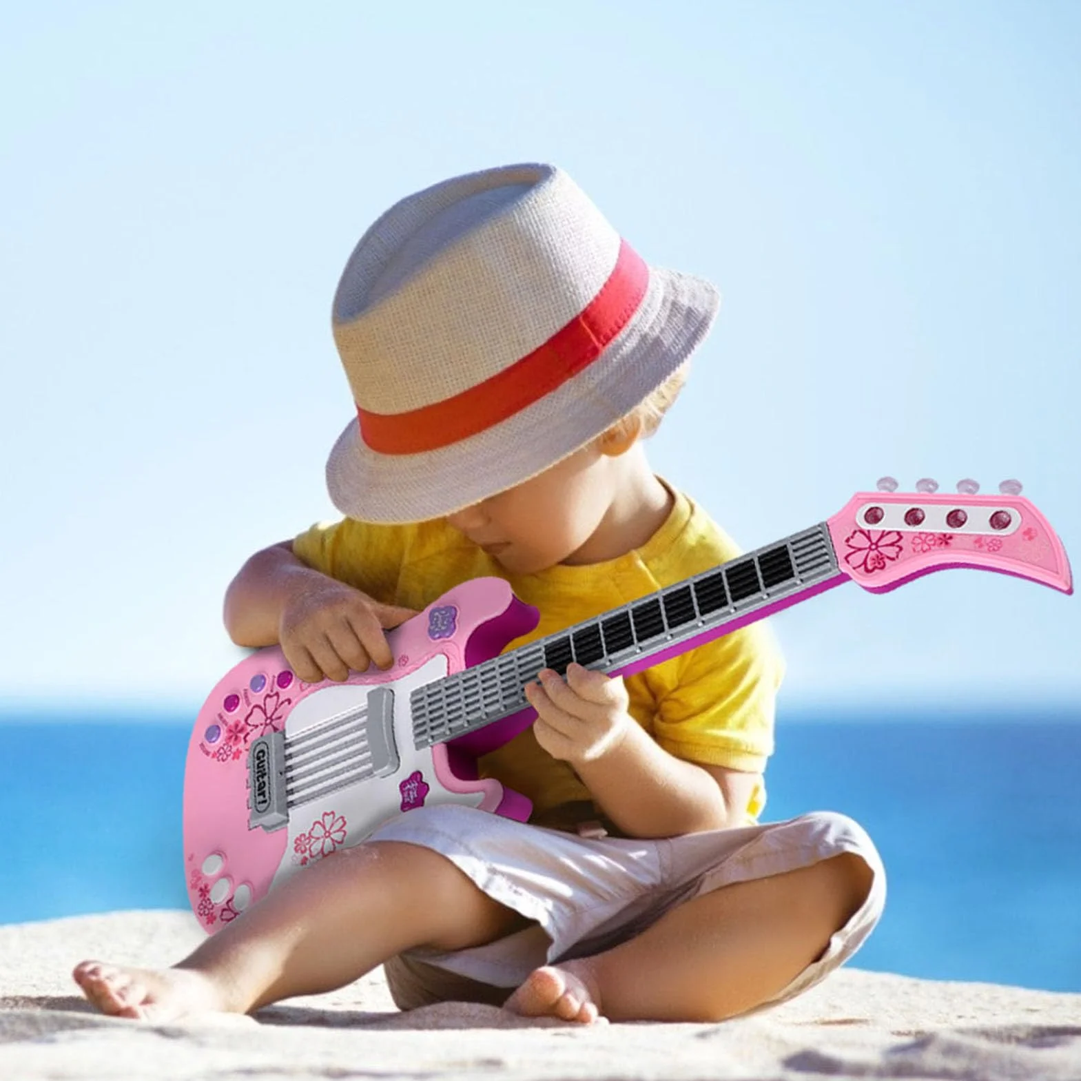 Guitarra para Niños Pequeños, Juguete de Mini Guitarra para Niños, de de para de Multifuncional para Juguete de bajo con Correa, de Instrumento Musical Portátil (PINK)