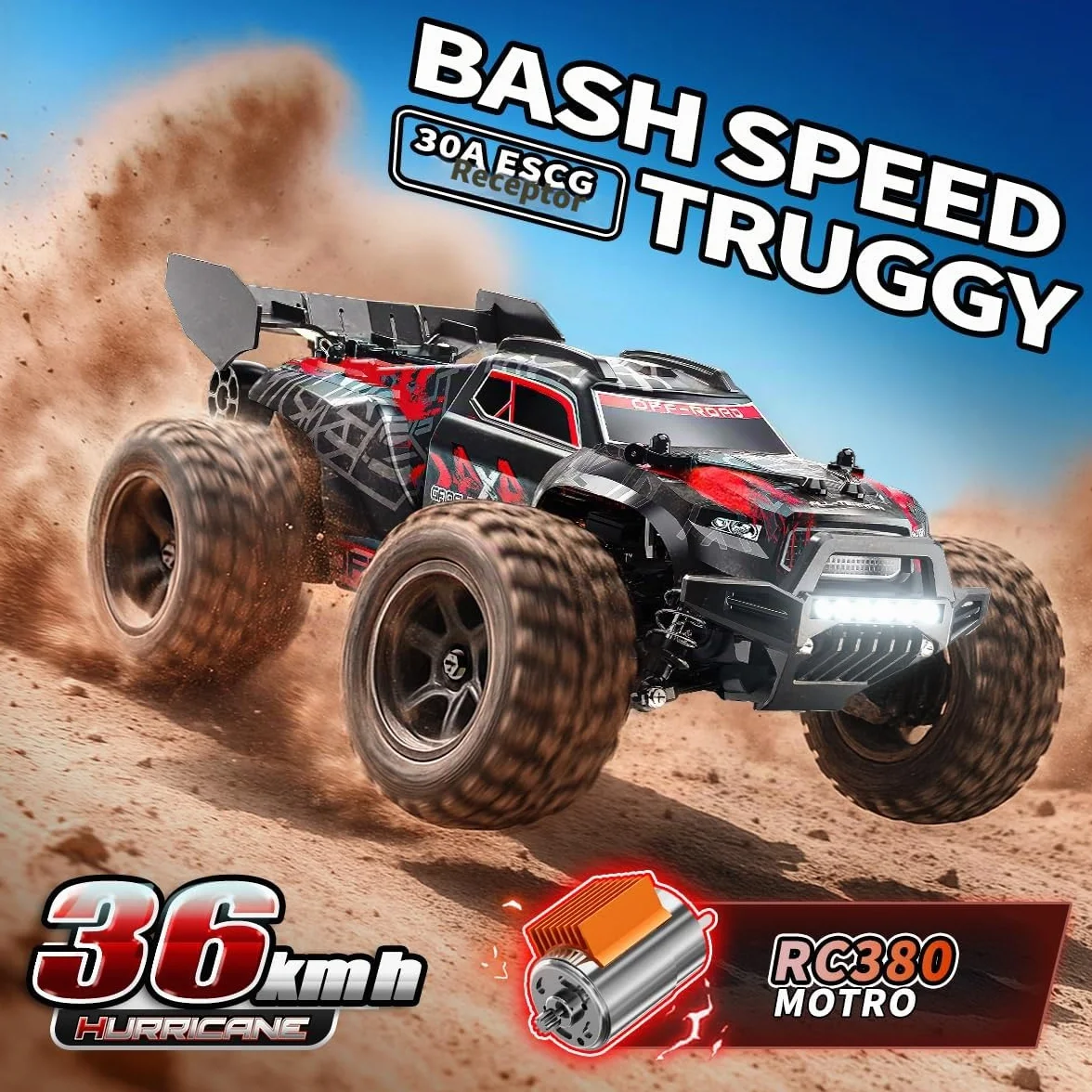 Coche teledirigido 4x4 Todoterreno 1:18 con Doble batería 1500 mAh, Velocidad 36 km/h, Dos carrocerías, con 2 carrocerías en Distintos Colores,Regalo Ideal para niños y Adultos