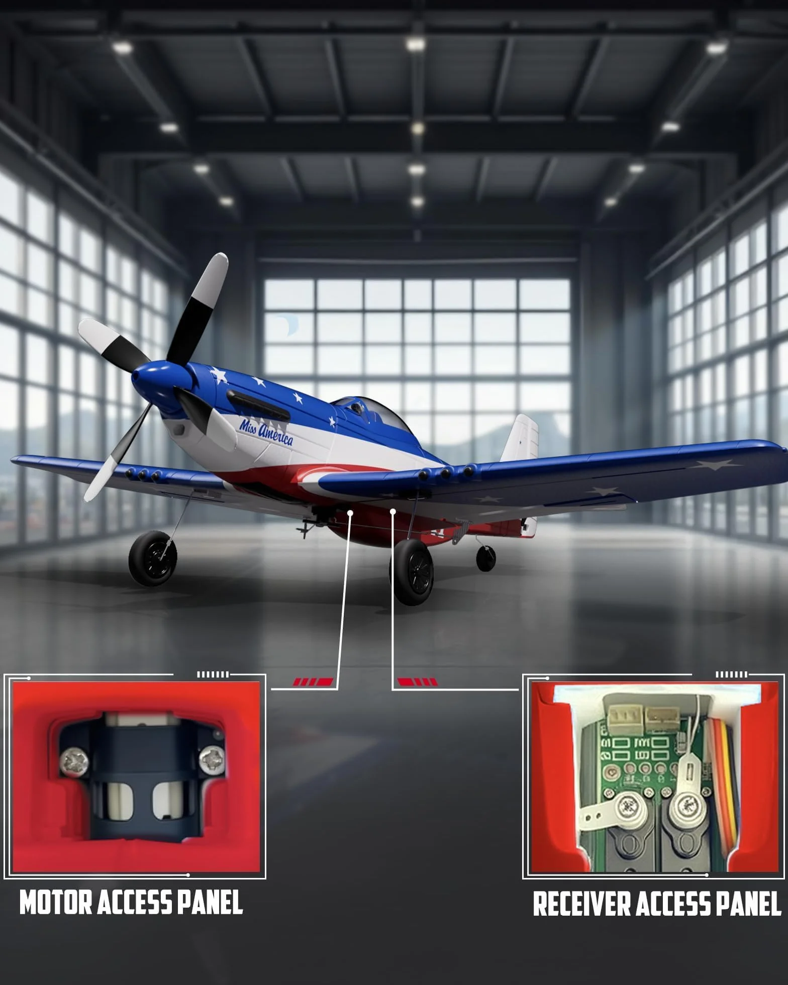 VOLANTEXRC Avión a control remoto de 4 canales P51d Mustang con giroscopios, Aileron, acrobacias aéreas, 3 modos de vuelo para adultos, niños y principiantes