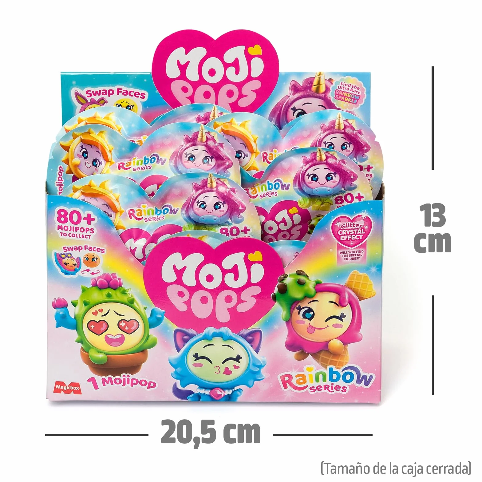 MOJIPOPS Rainbow Series – One Pack. Caja con 24 sobres con figuras coleccionables. Cada sobre Contiene 1 Mojipop sorpresa y 1 Checklist