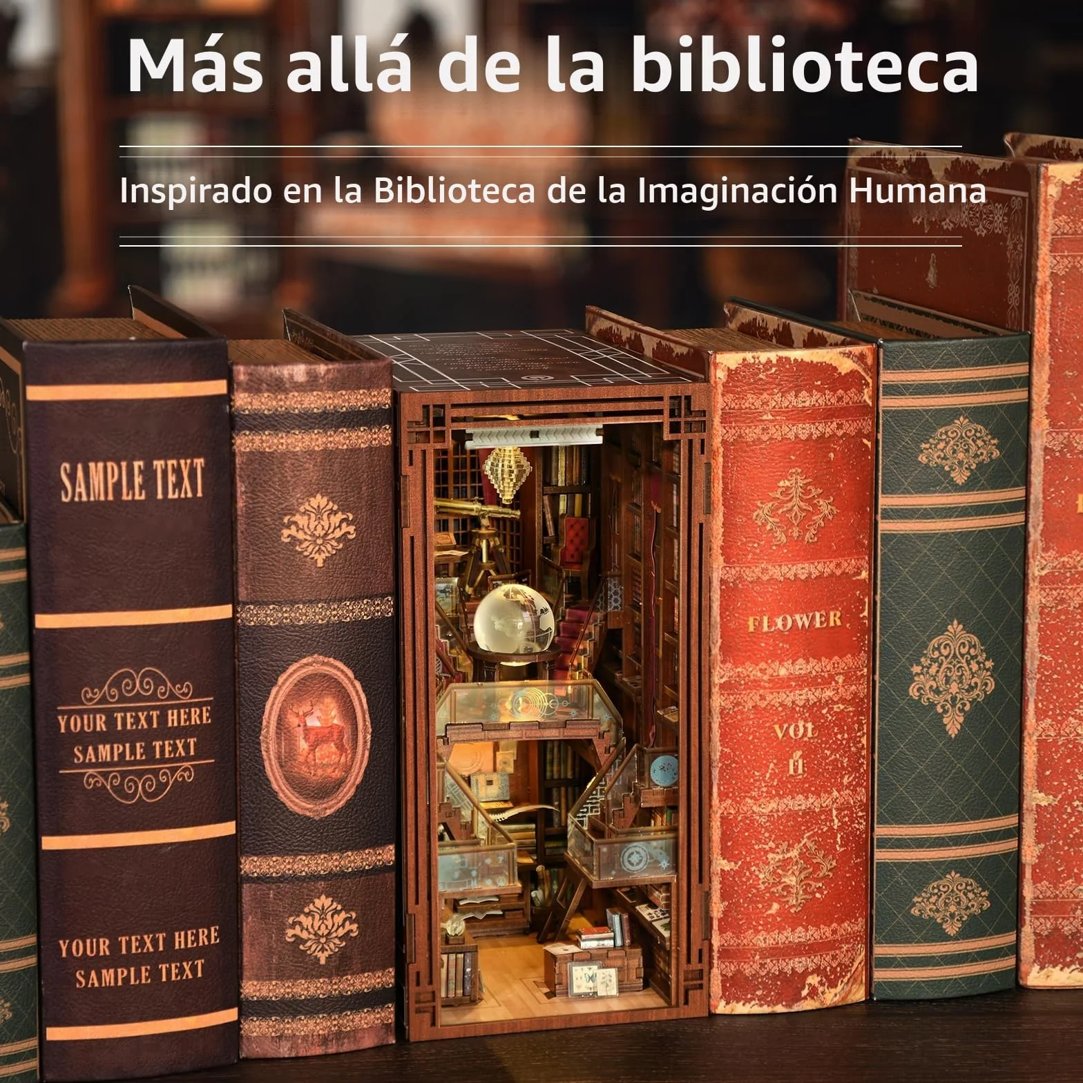MiniCity Book Nook Kit DIY Miniature Booknook 3D Puzzle Madera con Luz LED para Estantería