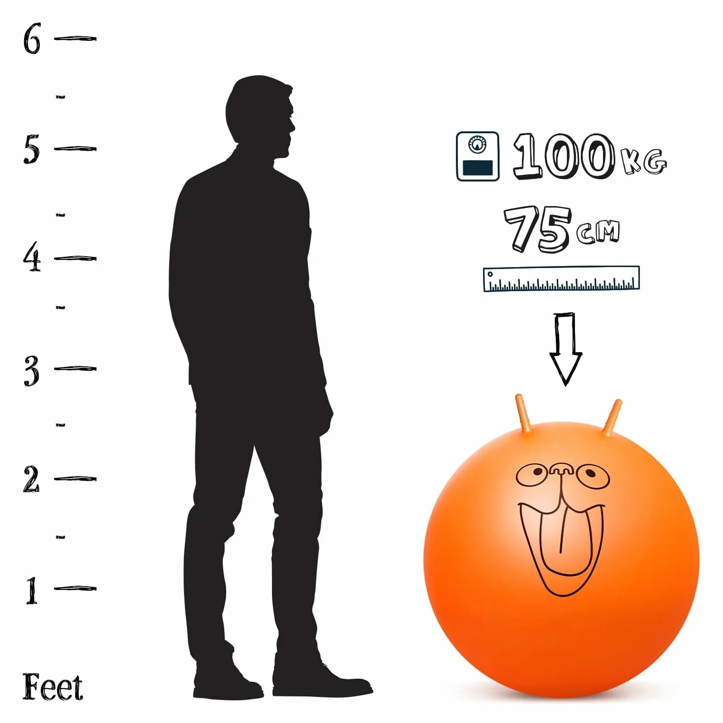CKB LTD Bola para Saltar, Pelota saltarina Juguetes Jardin Tolva Espacial Gigante Retro Extra Grande 75 cm para Adultos – Inflable Incluye Bomba de pie soporta hasta 100kg – Naranja