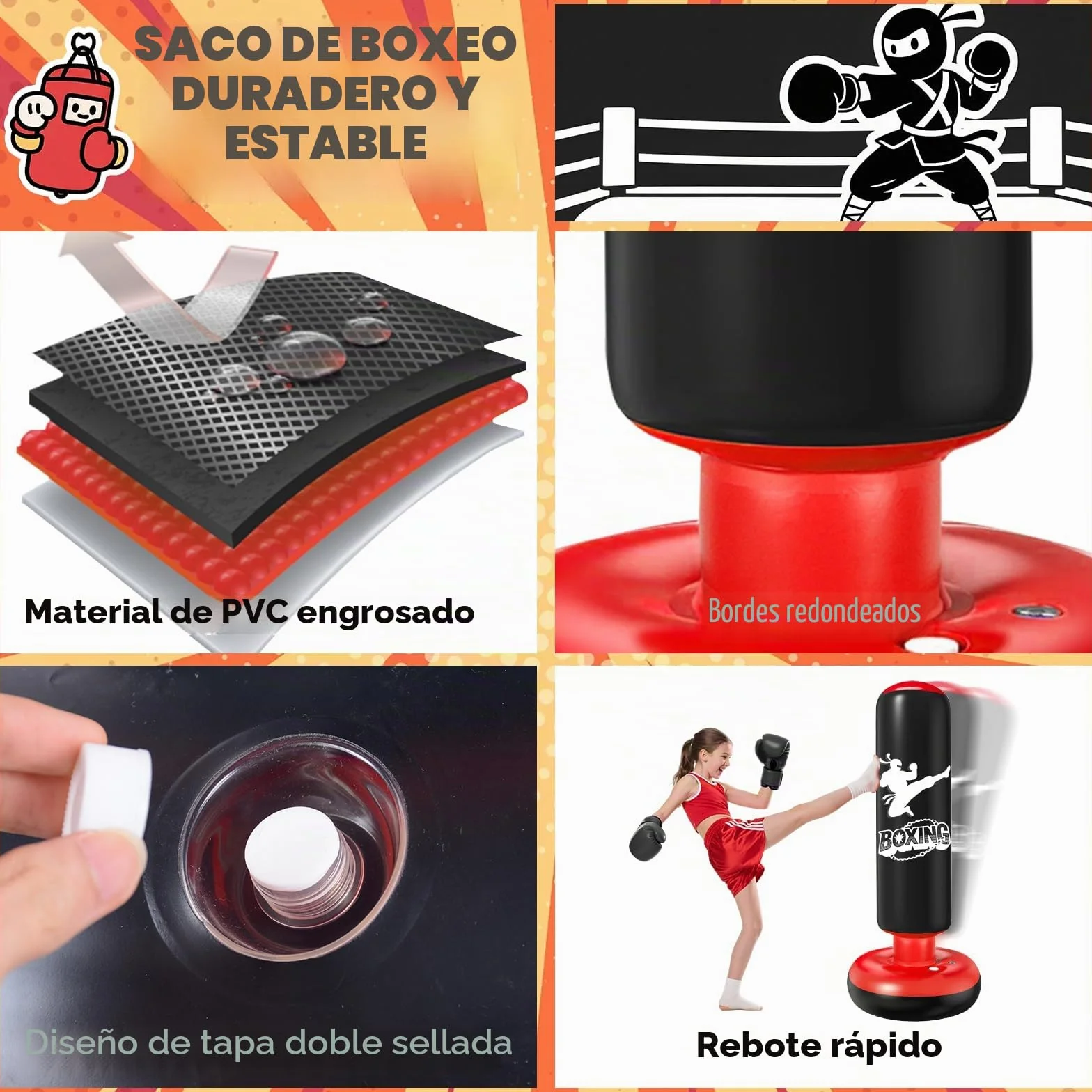 Saco de Boxeo Niños 160cm Bolsa Inflable con Guantes y Bomba para MMA Taekwondo
