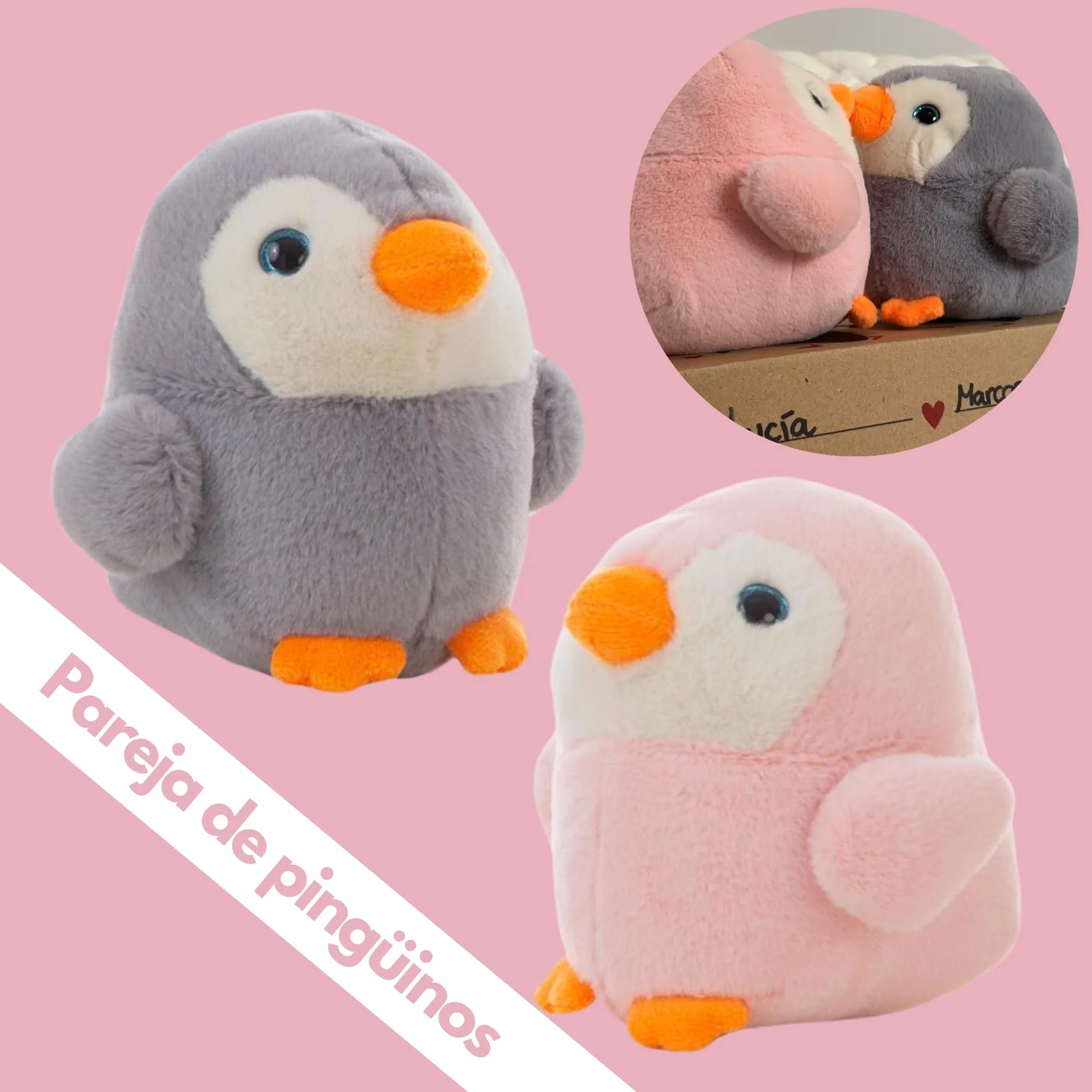 Regalo Pareja | Peluches Pingüino con Carta de Amor y Caja Decorada | Regalos Originales para Aniversario Pareja | Regalos Personalizados para Enamorados o San Valentín