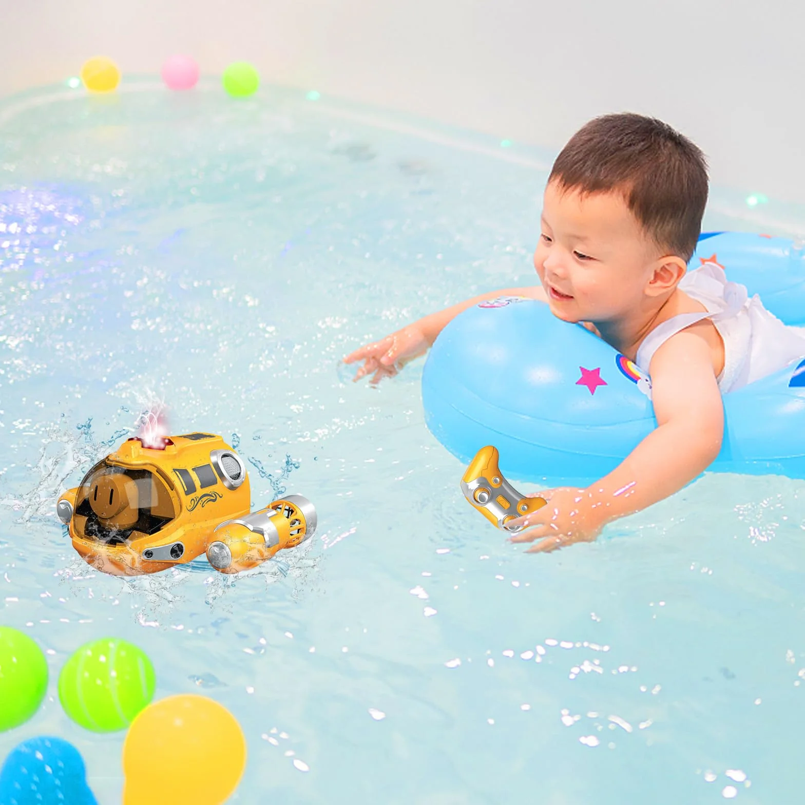 Barco teledirigido 2,4 GHz, lancha a distancia con pulverización, función de luz, doble mando, recargable, para piscina y lago, exterior, regalo