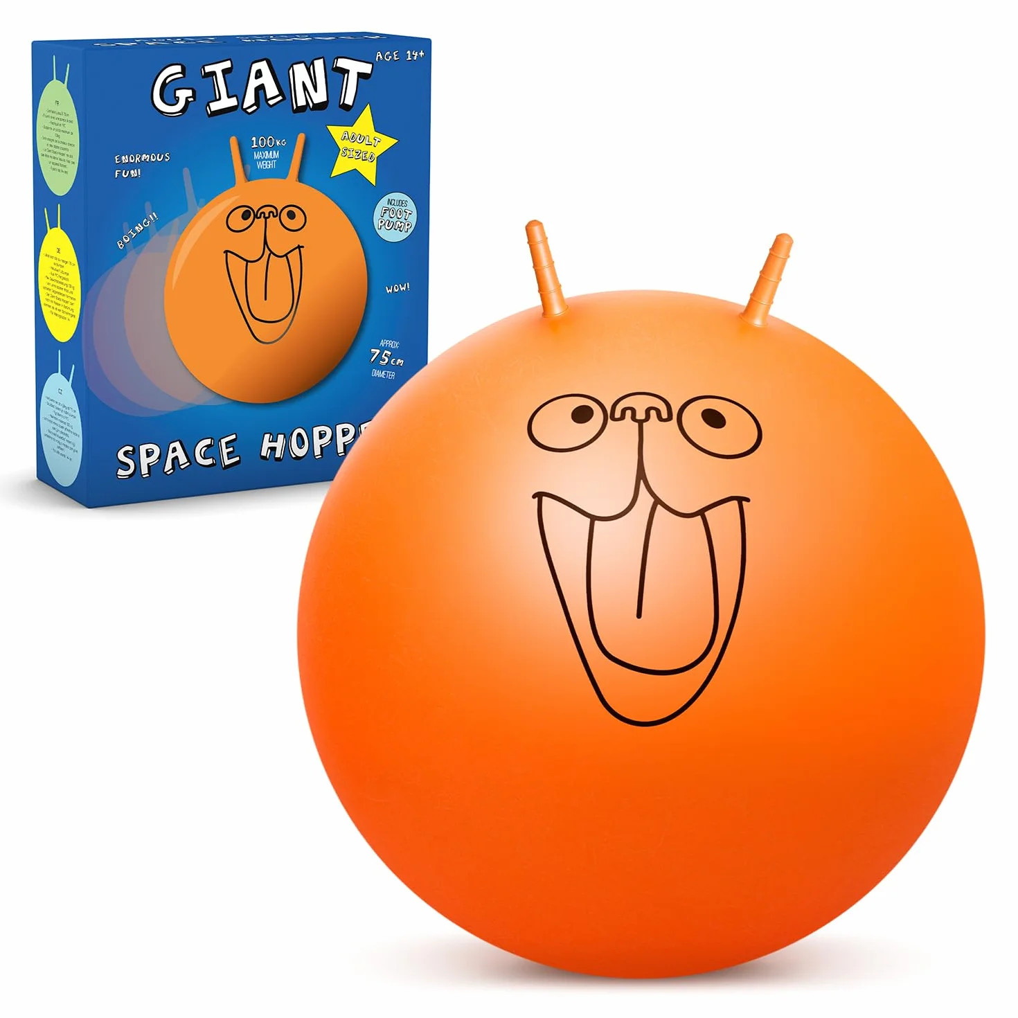 CKB LTD Bola para Saltar, Pelota saltarina Juguetes Jardin Tolva Espacial Gigante Retro Extra Grande 75 cm para Adultos – Inflable Incluye Bomba de pie soporta hasta 100kg – Naranja