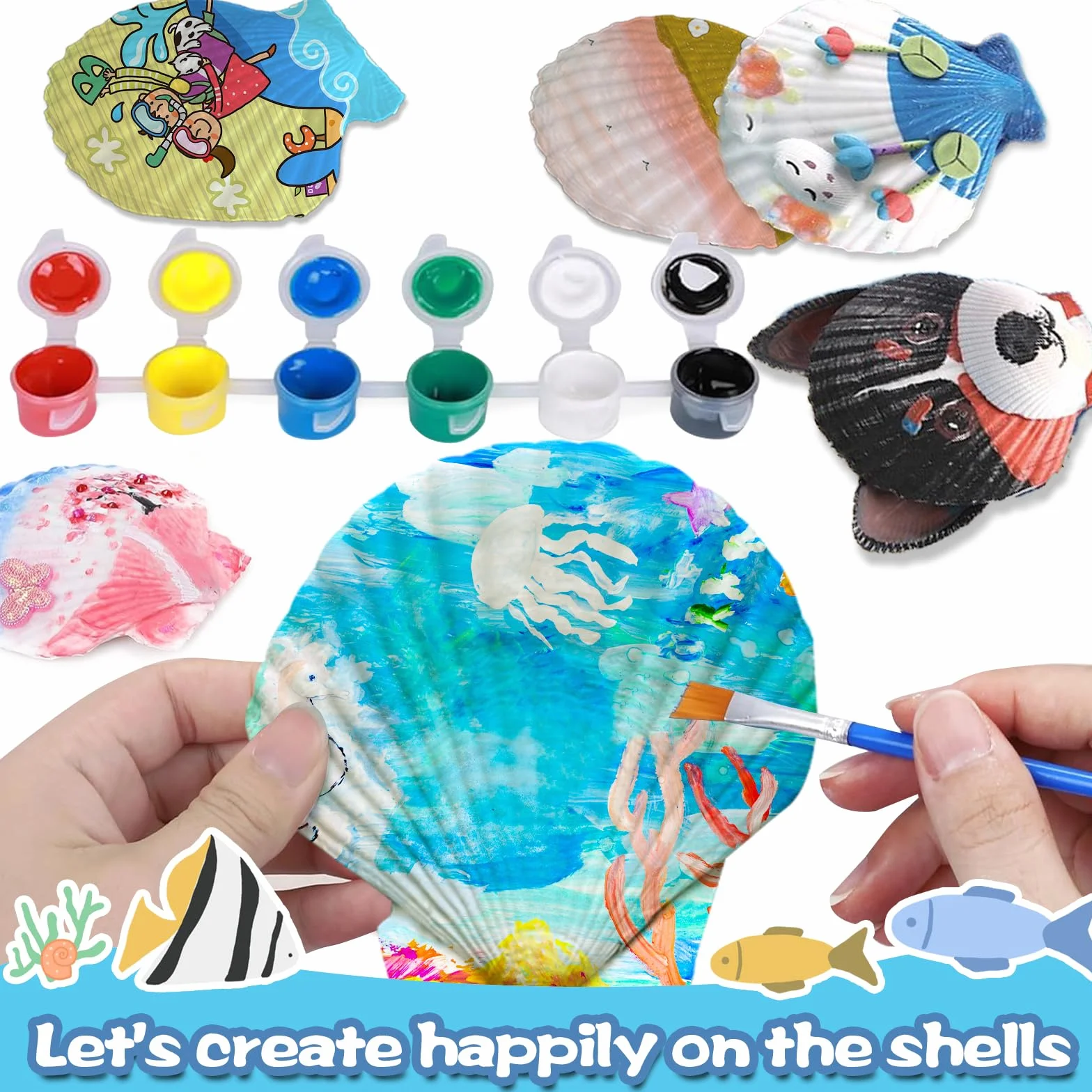 LUCKNIGHT Conchas que Brillan en la Oscuridad Pintar Manualidades para Niños, Kit Pintura de Conchas para Niños, Pintar Kit con conchas, Regalos para Niñas y niños de 5-10 Años