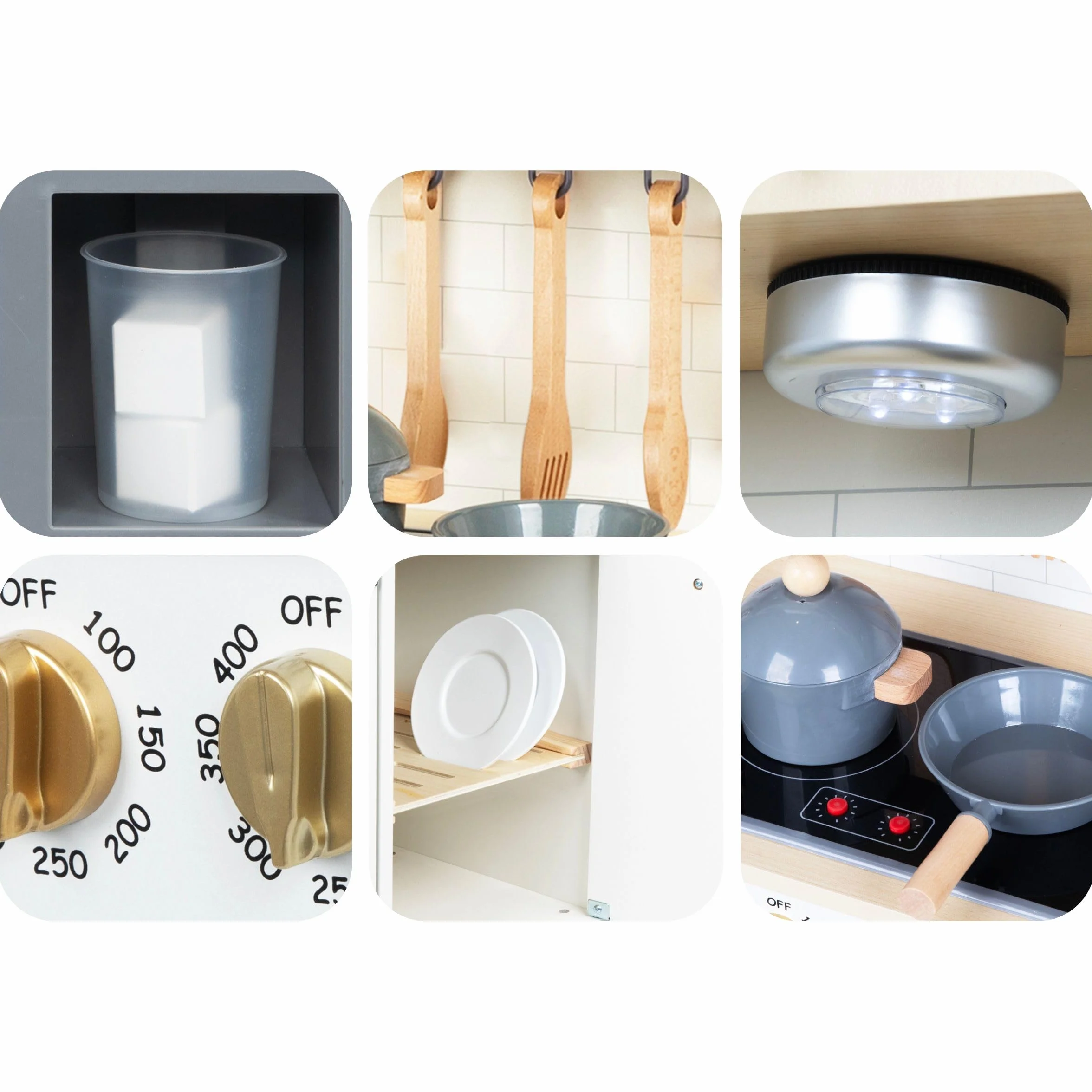 Mamabrum Cocina de Juguete para Niños de Madera con Luces LED - Juguetes Cocina Niños Interactiva con Altura Ajustable - Incluye Microondas, Lavavajillas y Accesorios - 104cm