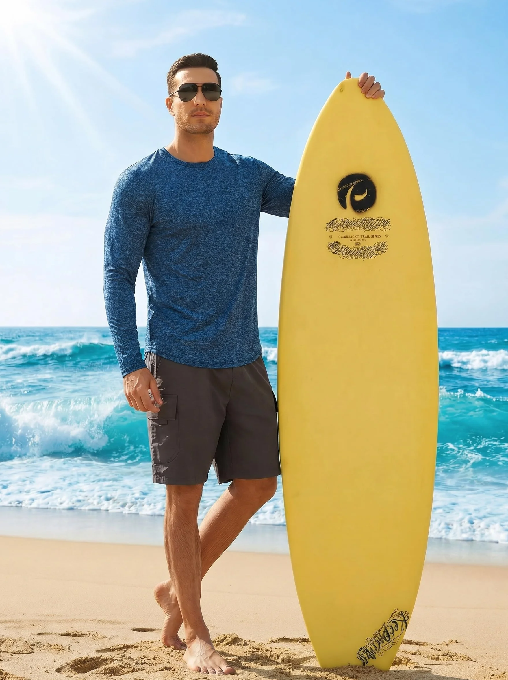 PINSPARK Camiseta Deportiva Manga Larga Hombre Protección Solar UPF 50+ Secado Rápido Running Fitness