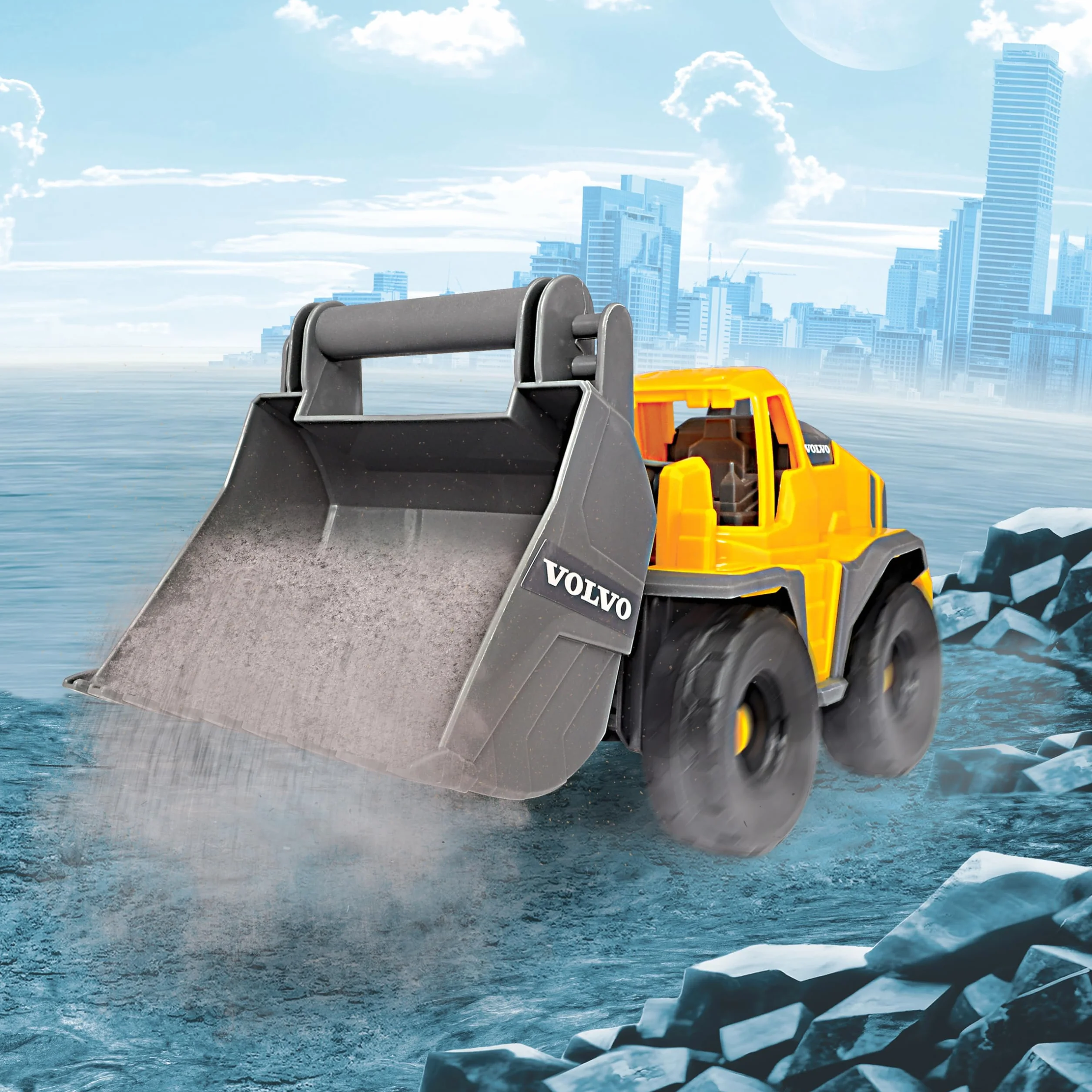Dickie, Volvo FMX Pala Excavadora 26 cm con Rueda Libre, Pala Frontal móvil Manual, cucharón Grande inclinable, Cabina Abierta, Licencia Volvo, 3 años (203724010)