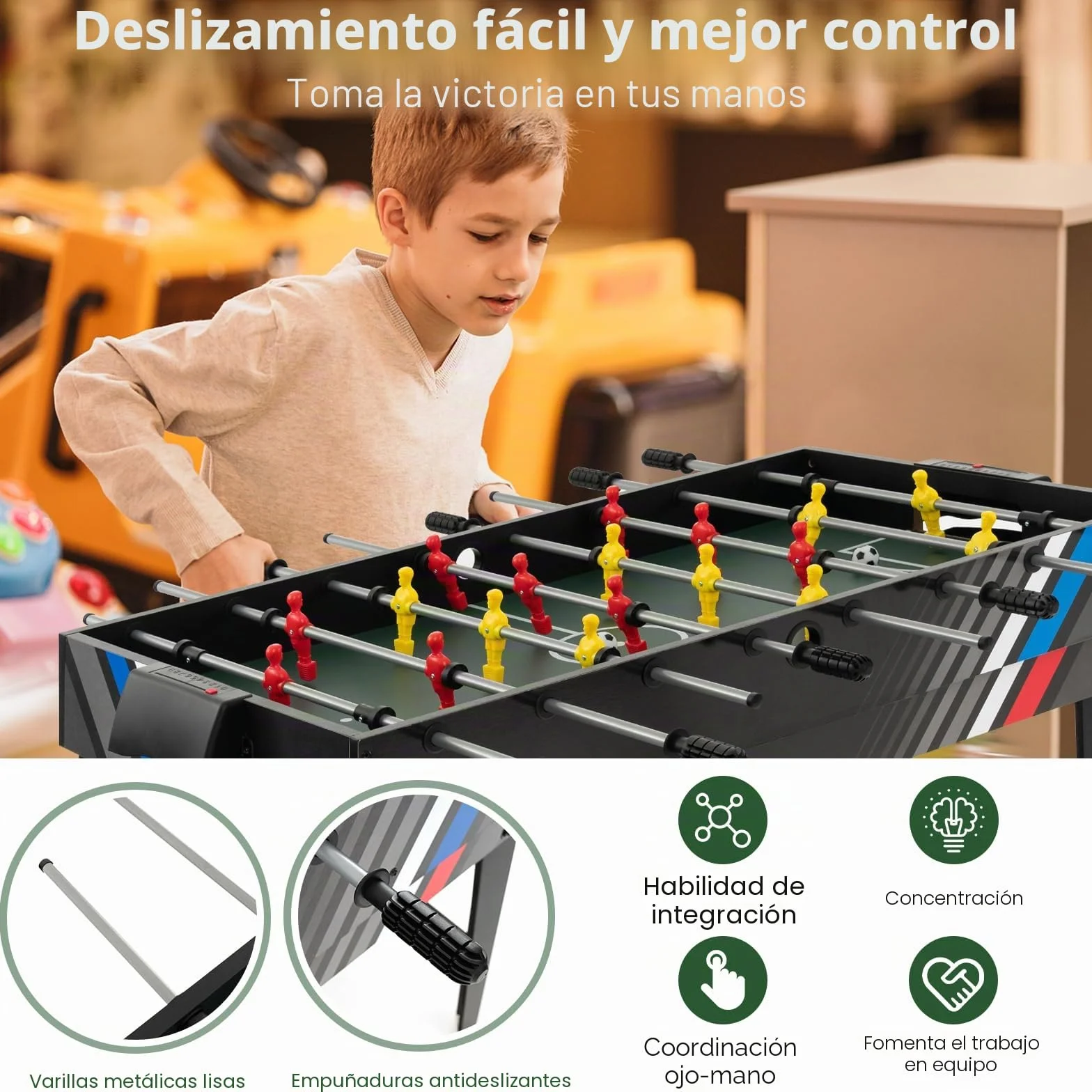 HOMASIS 4 en 1 Mesa Multijuego con Futbolín, Billar, Air Hockey y Ping Pong, Mesa de Juegos de Madera para Niños y Adultos, 125 x 97 x 83 cm, para Fiesta, Bar, Oficina