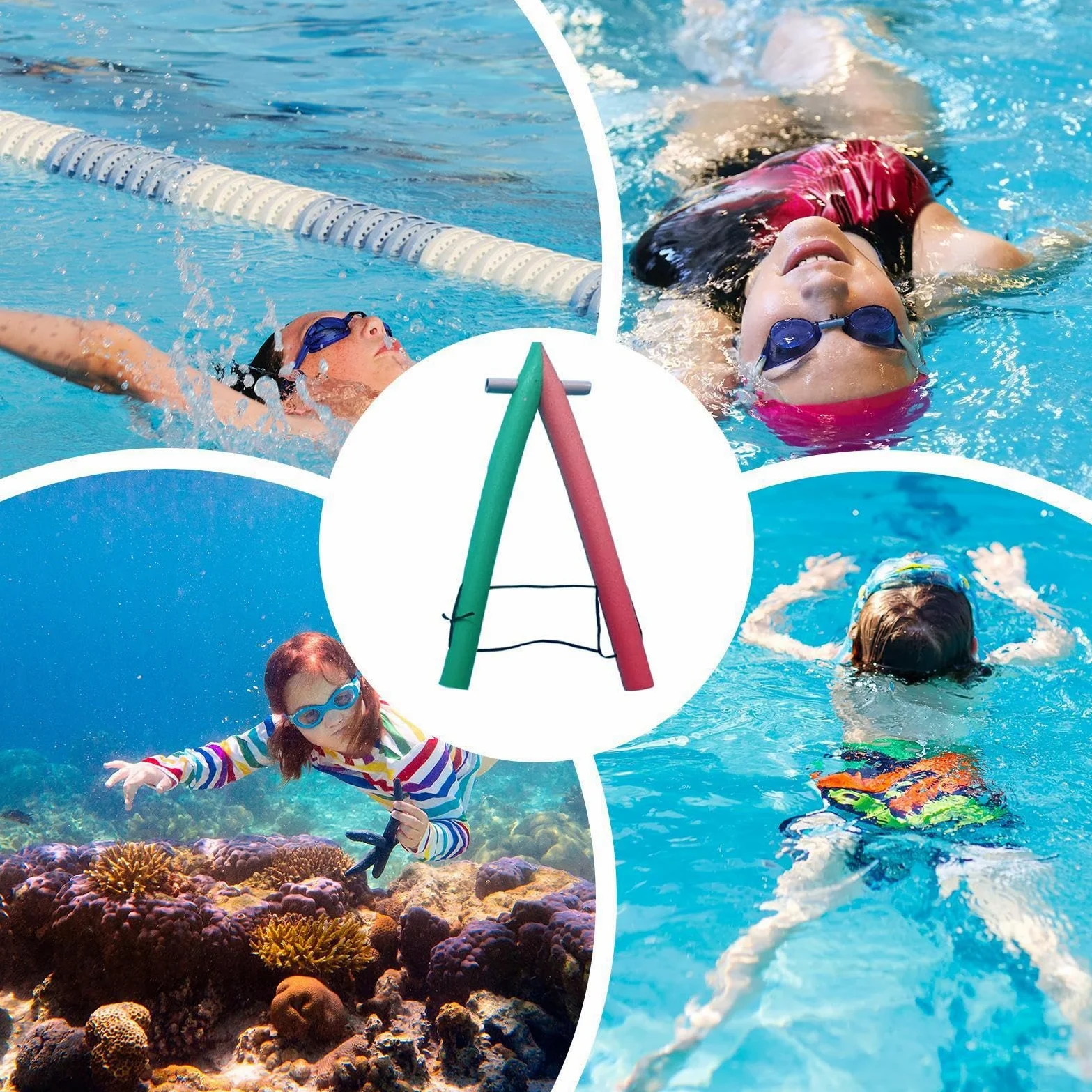 Pool Noodles para Adultos Flotación portátil de Alta Visibilidad | Fideos Espuma en Forma A de Natación Para niños, hombres, mujeres, familia, exteriores, verano, viajes, río,