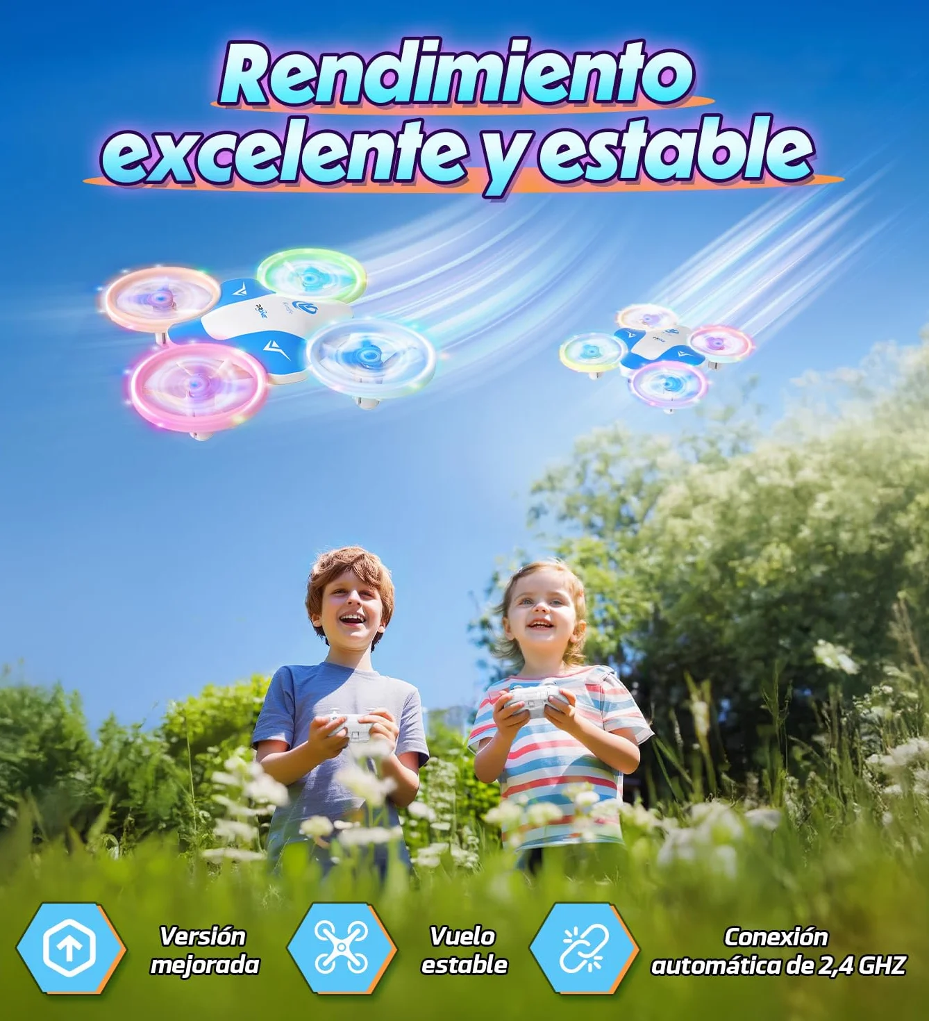 Korffe Mini Dron Para Niños 6-10 Años Avión Teledirigido con Luces LED