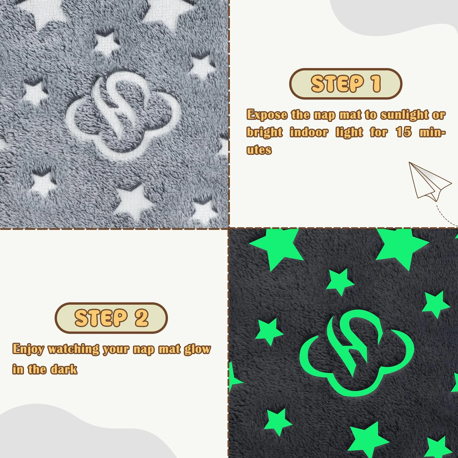 Decalsweet Cálida Alfombrilla de Siesta para Niños Pequeños con Almohada Extraíble, Saco de Dormir Luminoso Plegable para Niñas y Niños, Bolsa de Dormir con Cremallera para Camping Siesta, 170×75cm
